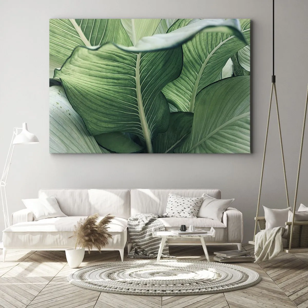 Obraz na plátně - Zelené listy s výraznými detaily a strukturou - 70x50cm - Intenzivně zelený život - Moderní nástěnná dekorace do obývacího pokoje a ložnice ARTTOR