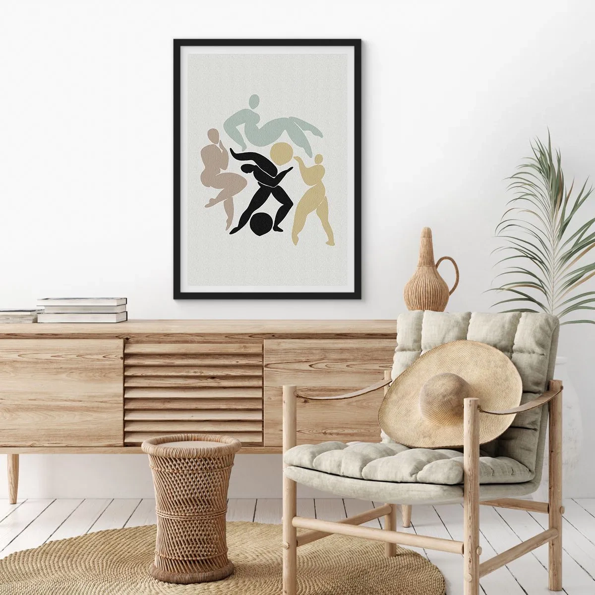 Plakát v černém rámu - Abstraktní siluety postav v dynamickém pohybu - 50x70cm - Pohyb pro zdraví a krásu - Moderní nástěnná dekorace do obývacího pokoje a ložnice ARTTOR