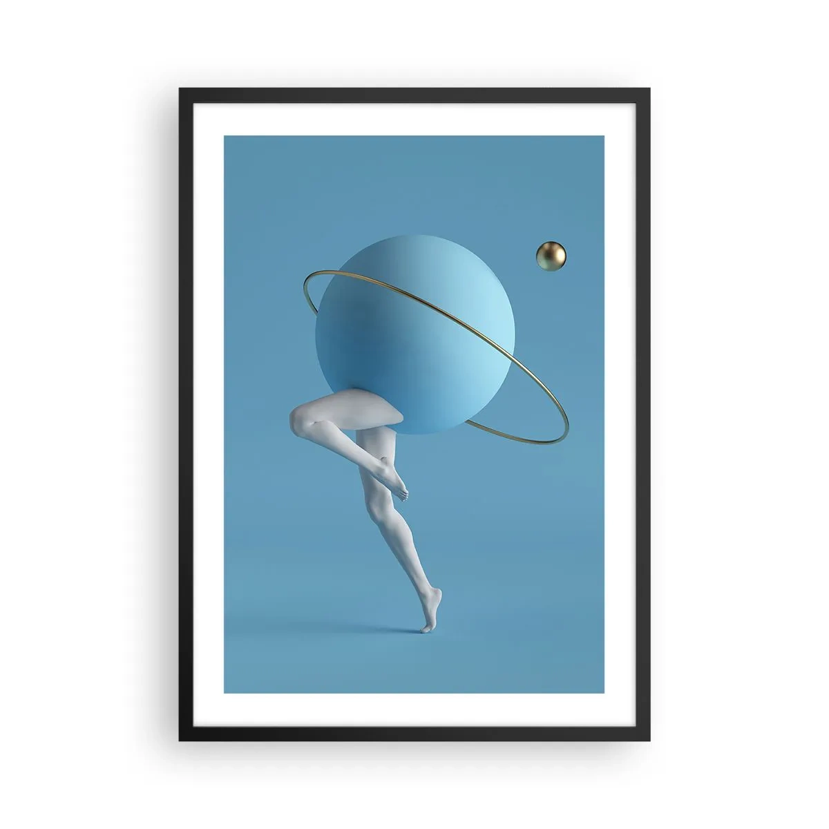 Plakát v černém rámu - Postava s planetou místo hlavy v surrealistické kompozici - 50x70cm - Šílenství planet - Moderní nástěnná dekorace do obývacího pokoje a ložnice ARTTOR