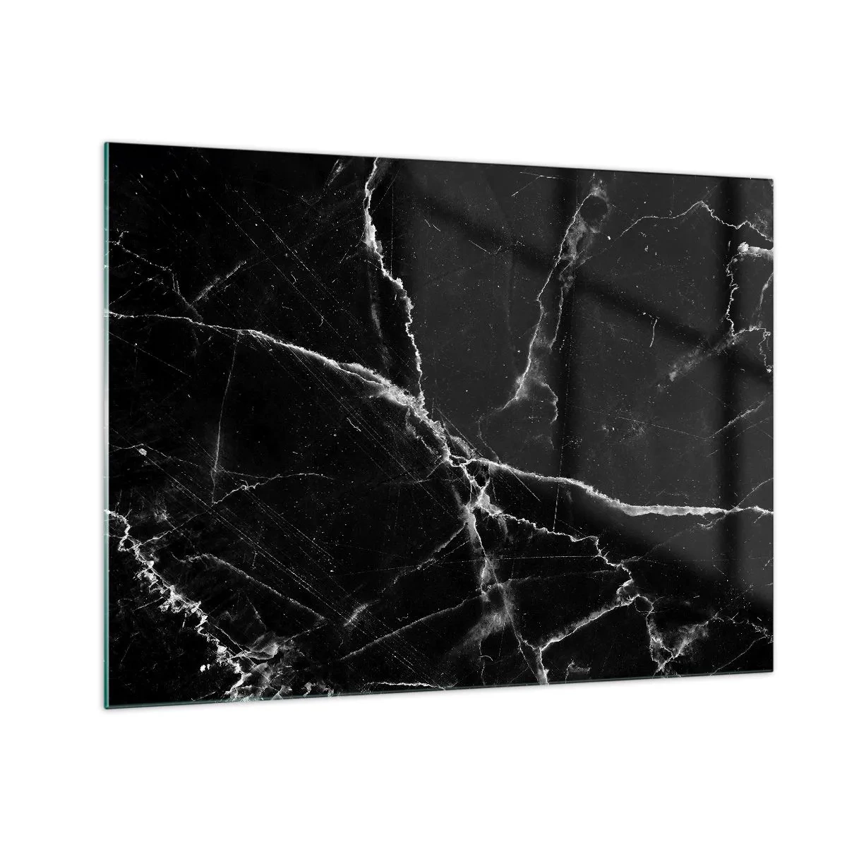 Obraz na skle - Černý mramorový povrch se světlými žilkami - 70x50cm - Tajemný život kamene - Moderní nástěnná dekorace do obývacího pokoje a ložnice ARTTOR