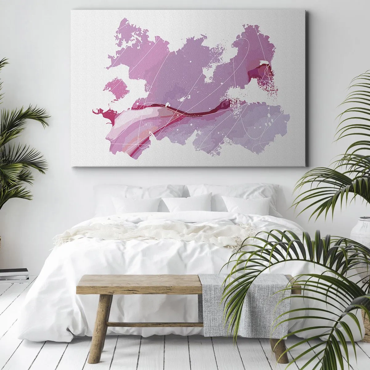 Obraz na plátně - Abstraktní mapa světa v odstínech růžové - 70x50cm - Mapa růžového světa - Moderní nástěnná dekorace do obývacího pokoje a ložnice ARTTOR
