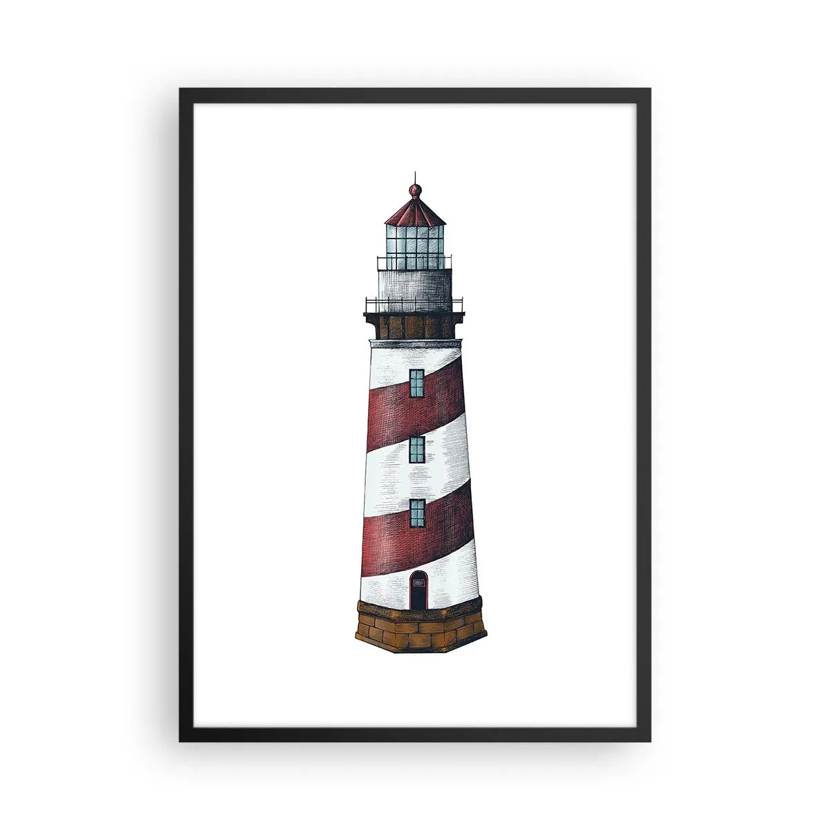Plakát v černém rámu - Klasický styl majáku ilustrace - 50x70cm - Vždy na stráži - Moderní nástěnná dekorace do obývacího pokoje a ložnice ARTTOR