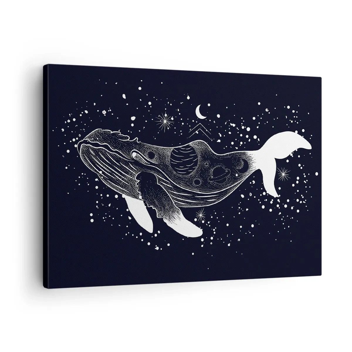 Obraz na plátně - Grafická ilustrace velryby ve stylu vesmírného věku. - 70x50cm - V oceánu vesmíru - Moderní nástěnná dekorace do obývacího pokoje a ložnice ARTTOR
