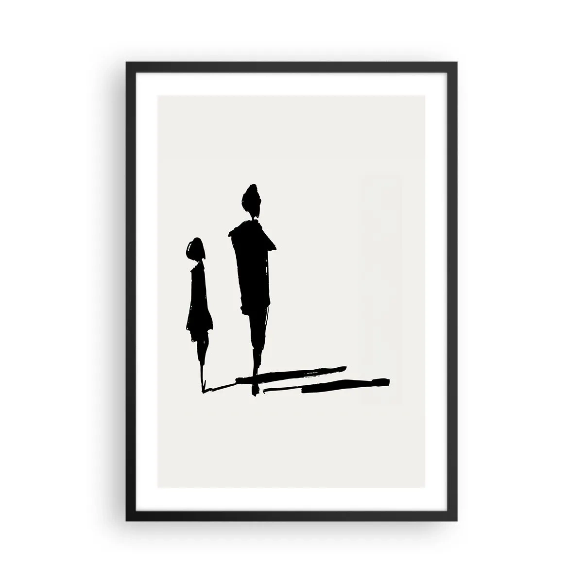 Plakát v černém rámu - Siluety dvou postav v černém na světlém pozadí - 50x70cm - Určitě spolu? - Moderní nástěnná dekorace do obývacího pokoje a ložnice ARTTOR