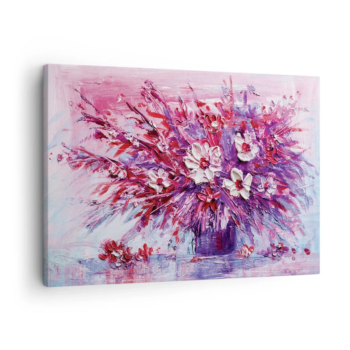 Obraz na plátně - Barevná kytice květin v odstínech růžové a fialové - 70x50cm - Nevinnost a vášeň - Moderní nástěnná dekorace do obývacího pokoje a ložnice ARTTOR