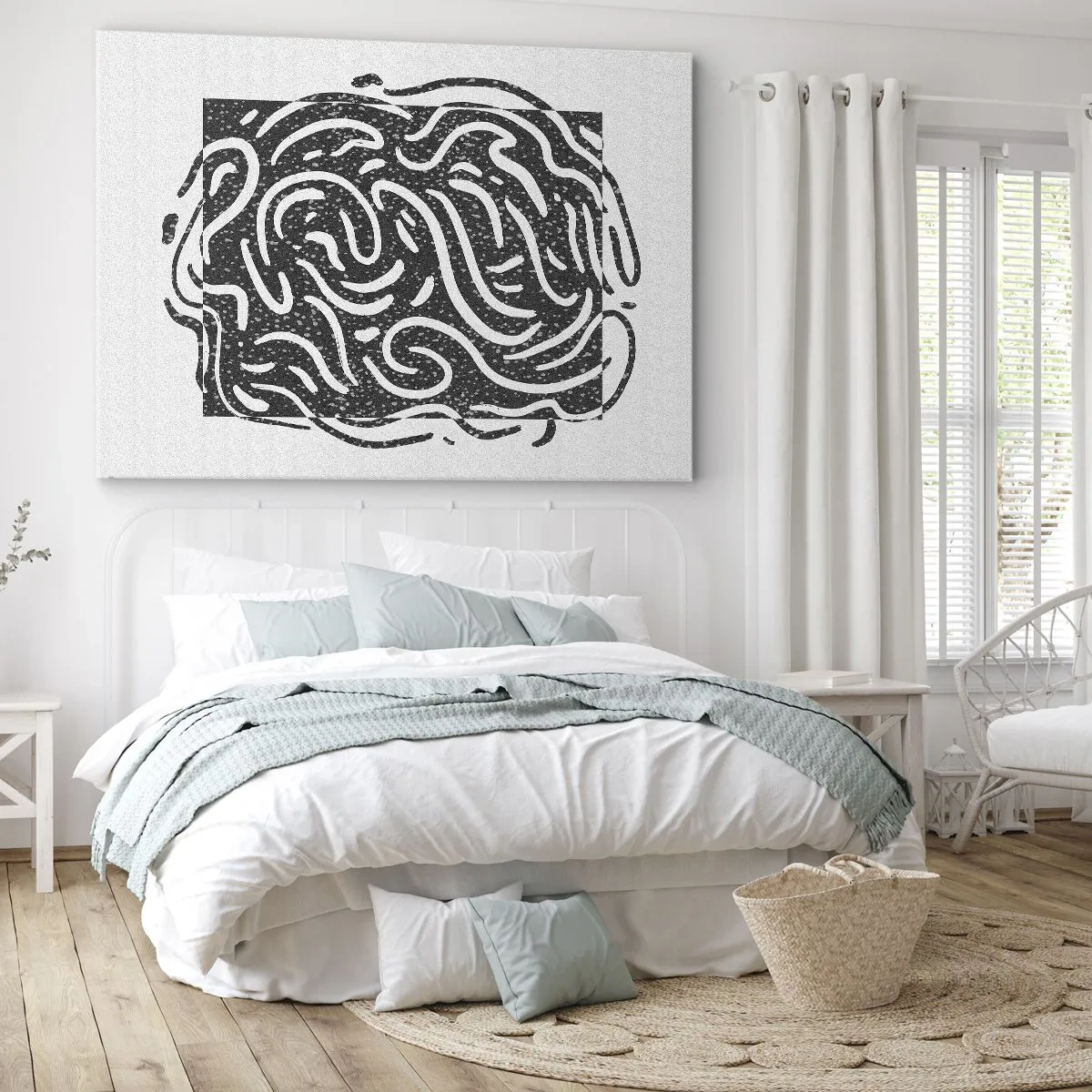 Obraz na plátně - Černobílá abstrakce v geometrickém stylu - 70x50cm - Abstrakce: tanec radosti - Moderní nástěnná dekorace do obývacího pokoje a ložnice ARTTOR