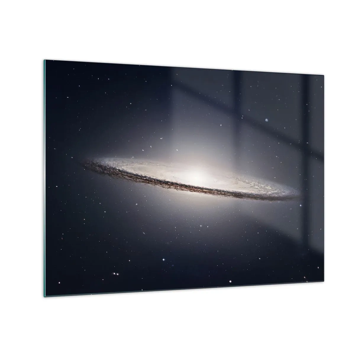 Obraz na skle - Spirální galaxie plující ve vesmíru - 70x50cm - Kdysi dávno, v jedné vzdálené galaxii… - Moderní nástěnná dekorace do obývacího pokoje a ložnice ARTTOR