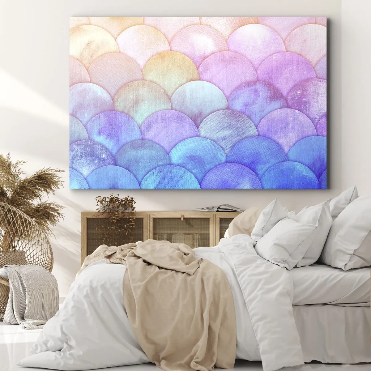 Obraz na plátně - Abstraktní váhy v pastelových odstínech - 70x50cm - Perleťová šupina - Moderní nástěnná dekorace do obývacího pokoje a ložnice ARTTOR