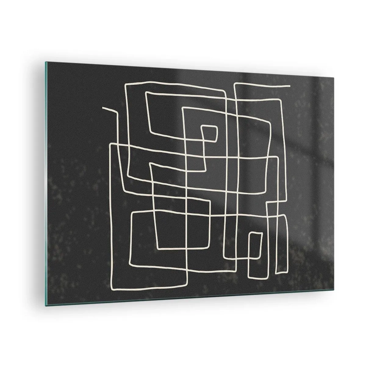 Obraz na skle - Geometrická abstrakce s bílými čarami na černém pozadí - 70x50cm - Není to tak jednoduché - Moderní nástěnná dekorace do obývacího pokoje a ložnice ARTTOR