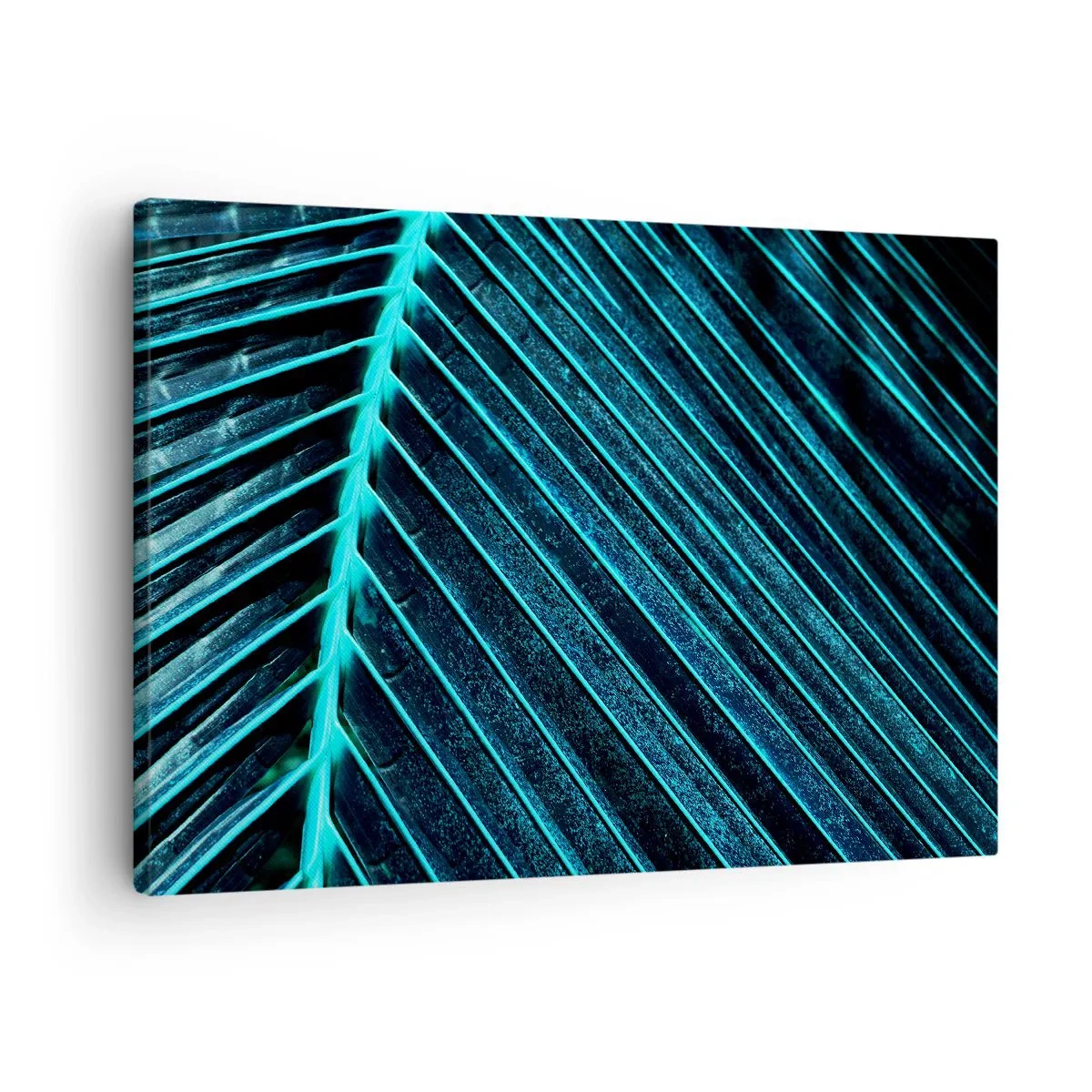 Obraz na plátně - Makrofotografie listu v odstínech tyrkysové a tmavě modré - 70x50cm - Textura zeleně - Moderní nástěnná dekorace do obývacího pokoje a ložnice ARTTOR
