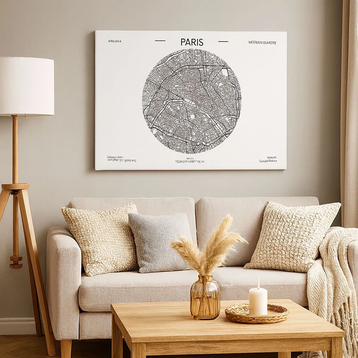 Obraz na plátně - Mapa Paříže v minimalistickém stylu - 70x50cm - Anatomie Paříže - Moderní nástěnná dekorace do obývacího pokoje a ložnice ARTTOR