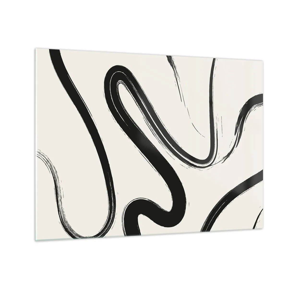 Obraz na skle - Dynamické černé čáry na světlém pozadí v abstraktním stylu. - 70x50cm - Černobílý rozmar - Moderní nástěnná dekorace do obývacího pokoje a ložnice ARTTOR