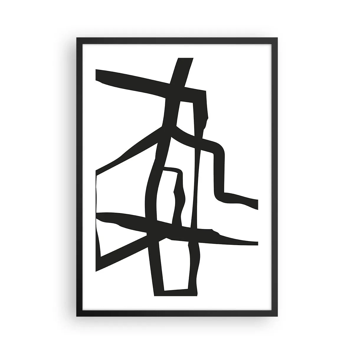 Plakát v černém rámu - Abstraktní kompozice černých čar na bílém pozadí - 50x70cm - Černobílá konstrukce - Moderní nástěnná dekorace do obývacího pokoje a ložnice ARTTOR