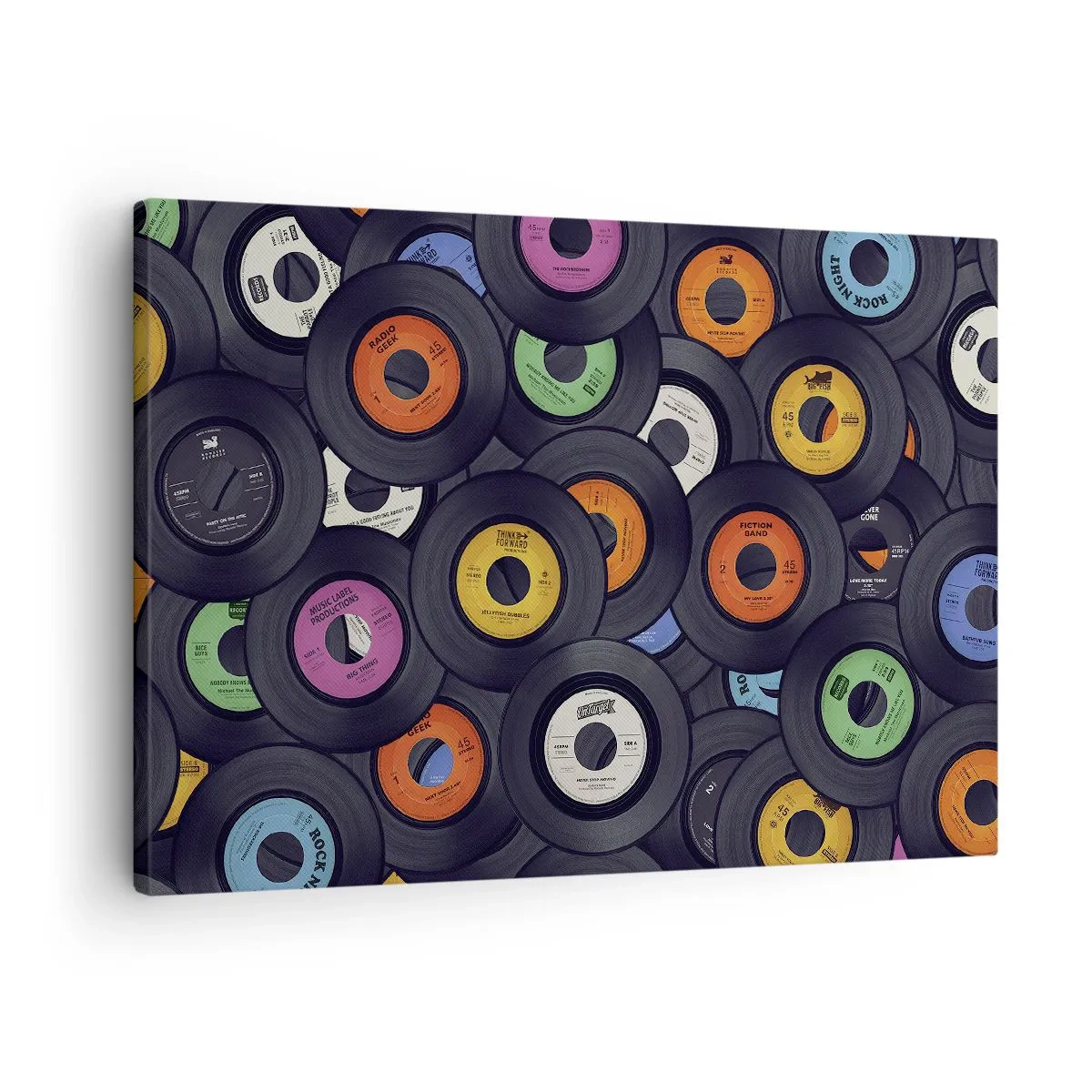 Obraz na plátně - Barevné vinyly naskládané na sobě - 70x50cm - Barvy klasiky - Moderní nástěnná dekorace do obývacího pokoje a ložnice ARTTOR