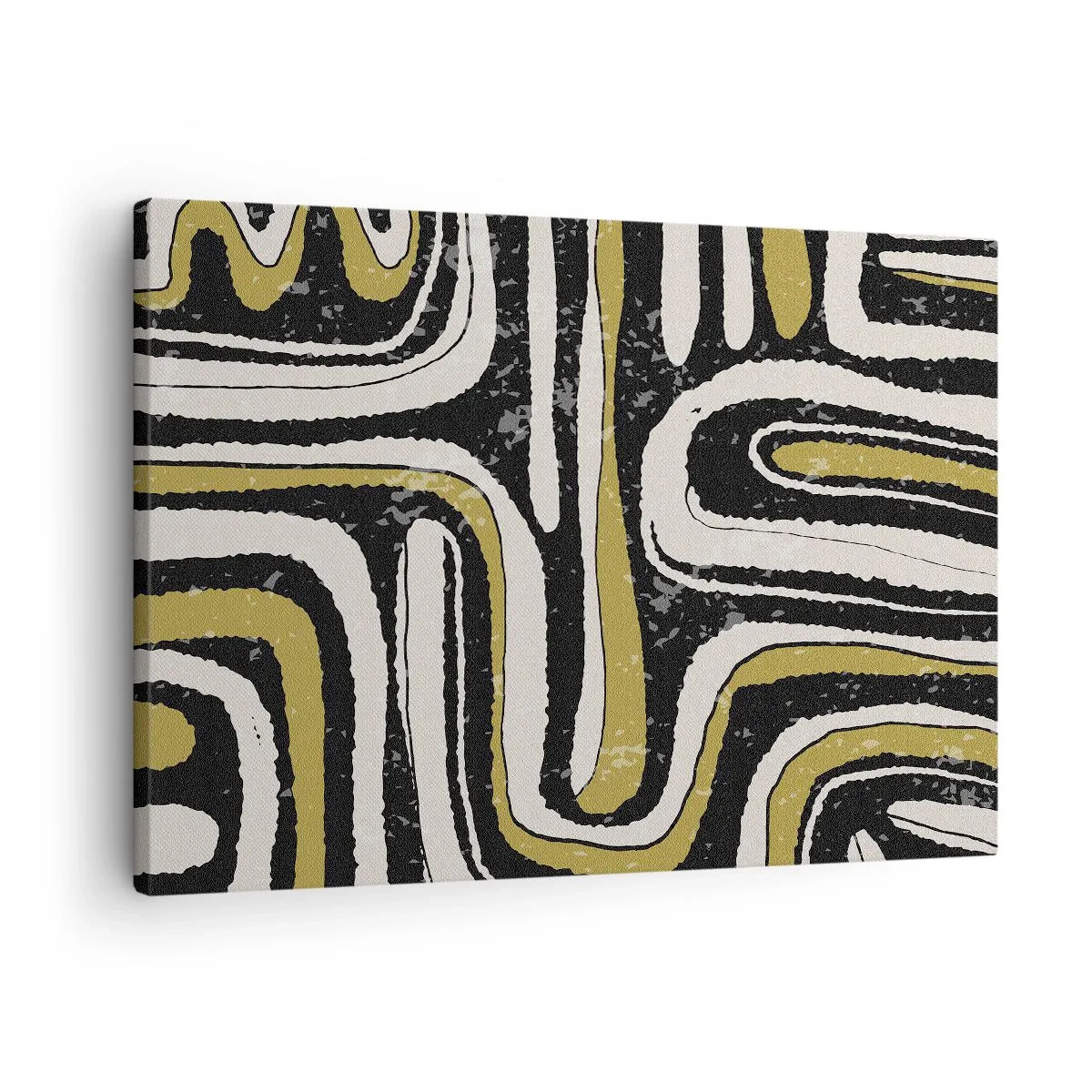 Obraz na plátně - Abstraktní vzor v černé, bílé a zlaté barvě - 70x50cm - Kompozice: trakty a uličky - Moderní nástěnná dekorace do obývacího pokoje a ložnice ARTTOR