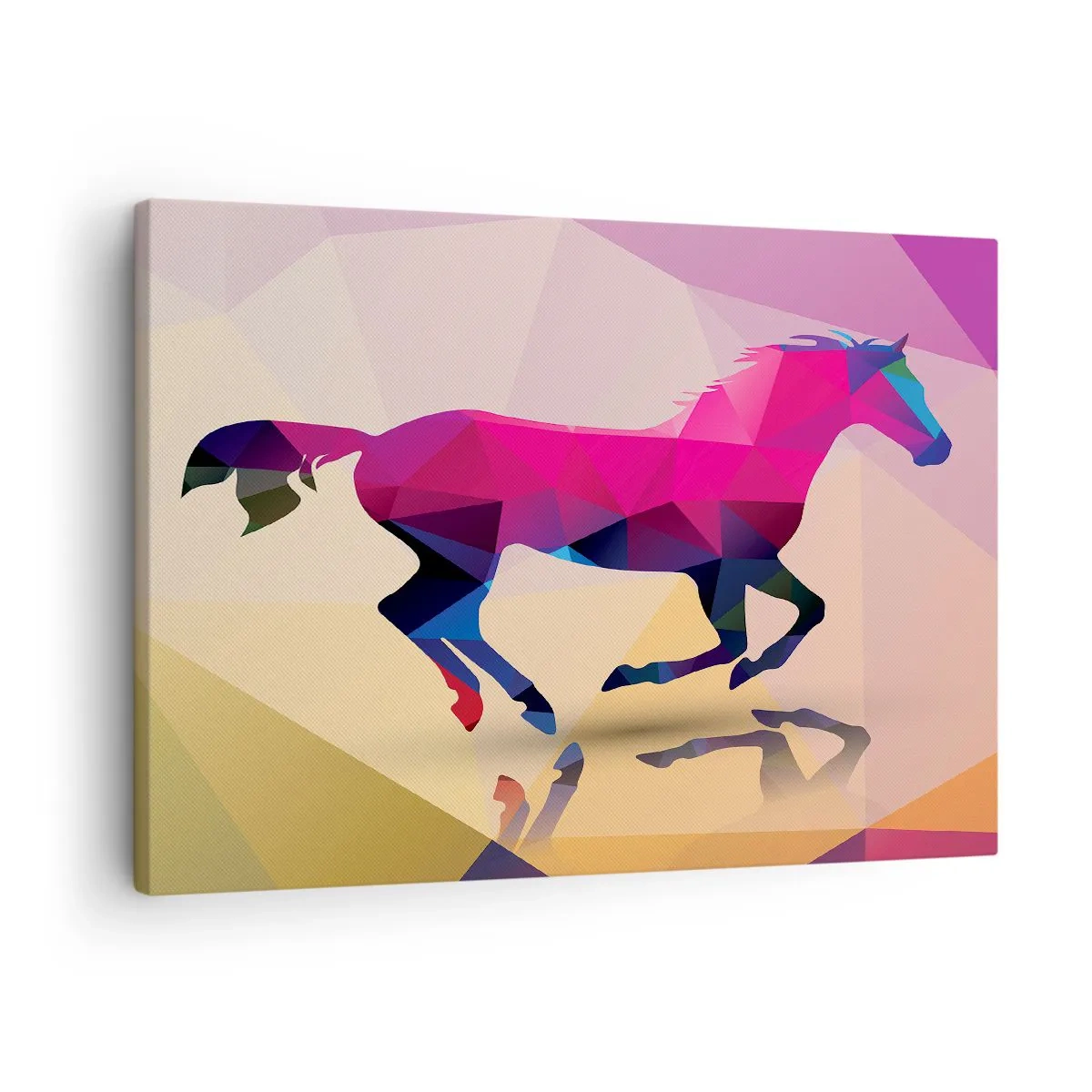 Obraz na plátně - Geometrická silueta cválajícího koně v zářivých barvách - 70x50cm - Kubismus stále živý - Moderní nástěnná dekorace do obývacího pokoje a ložnice ARTTOR