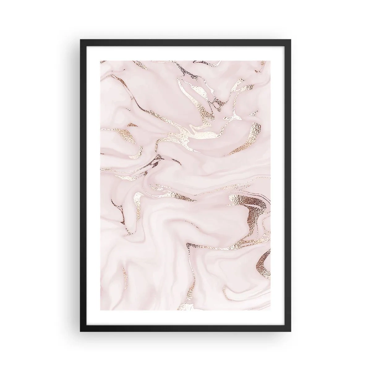 Plakát v černém rámu - Elegantní mramorový vzor v odstínech růžové se zlatými akcenty - 50x70cm - V růžovém šílenství - Moderní nástěnná dekorace do obývacího pokoje a ložnice ARTTOR