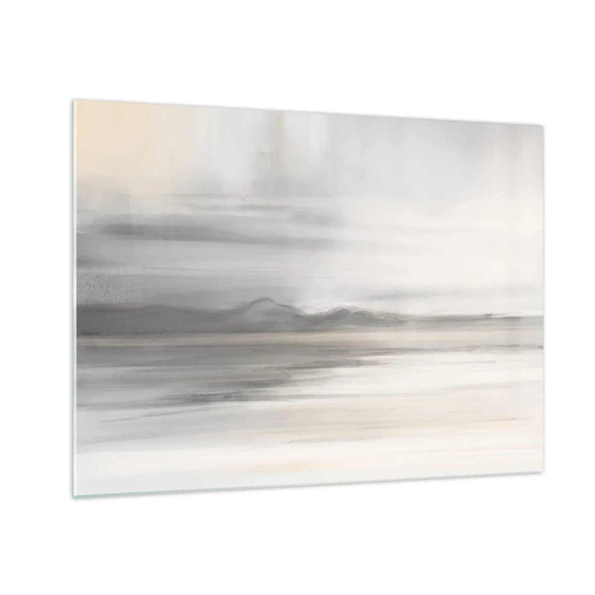 Obraz na skle - Jemné, rozmazané horské panorama v pastelově šedých tónech - 70x50cm - Zamyšlená dálka - Moderní nástěnná dekorace do obývacího pokoje a ložnice ARTTOR