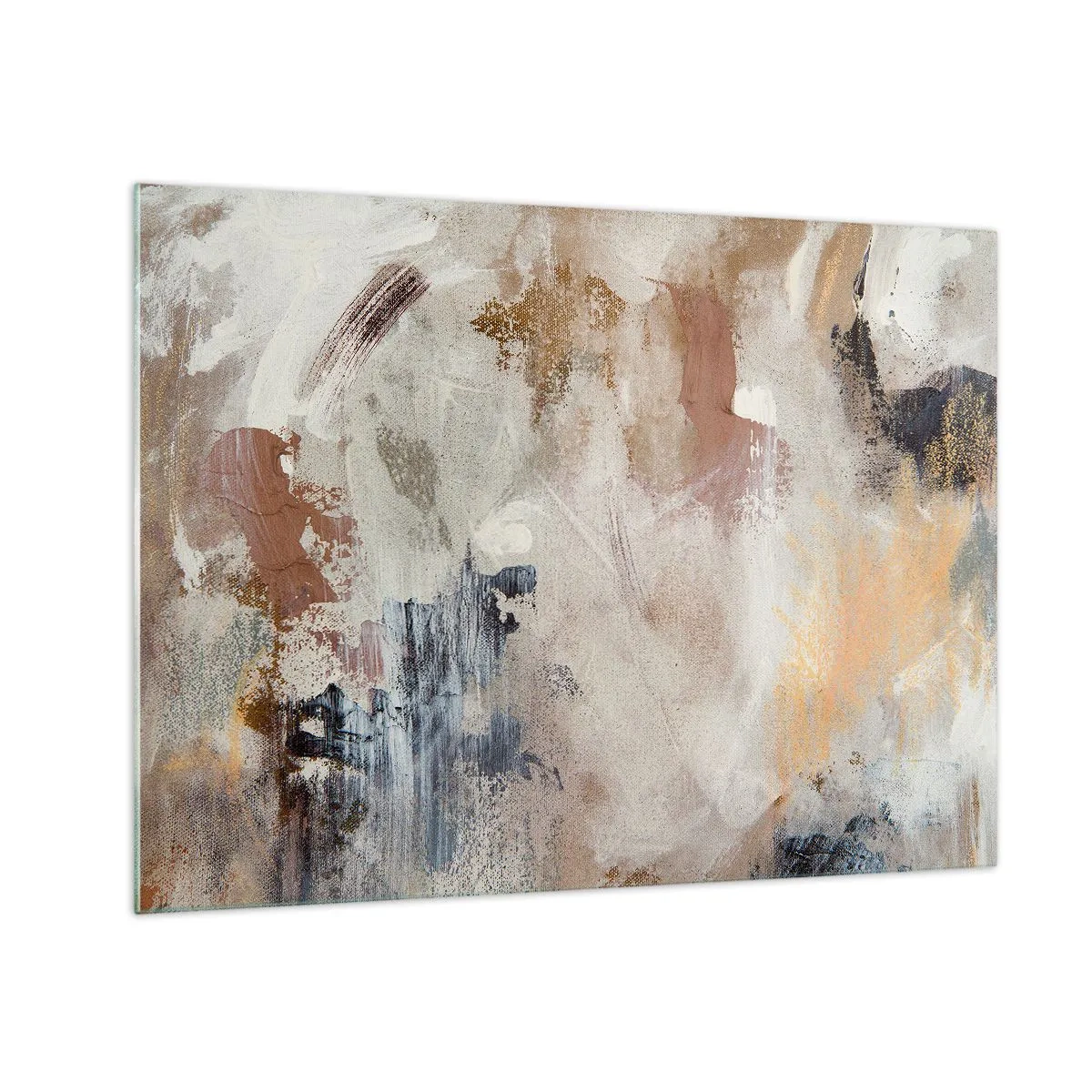 Obraz na skle - Béžová a hnědá abstraktní kompozice v mlhavém stylu - 70x50cm - Mlhavá abstrakce - Moderní nástěnná dekorace do obývacího pokoje a ložnice ARTTOR