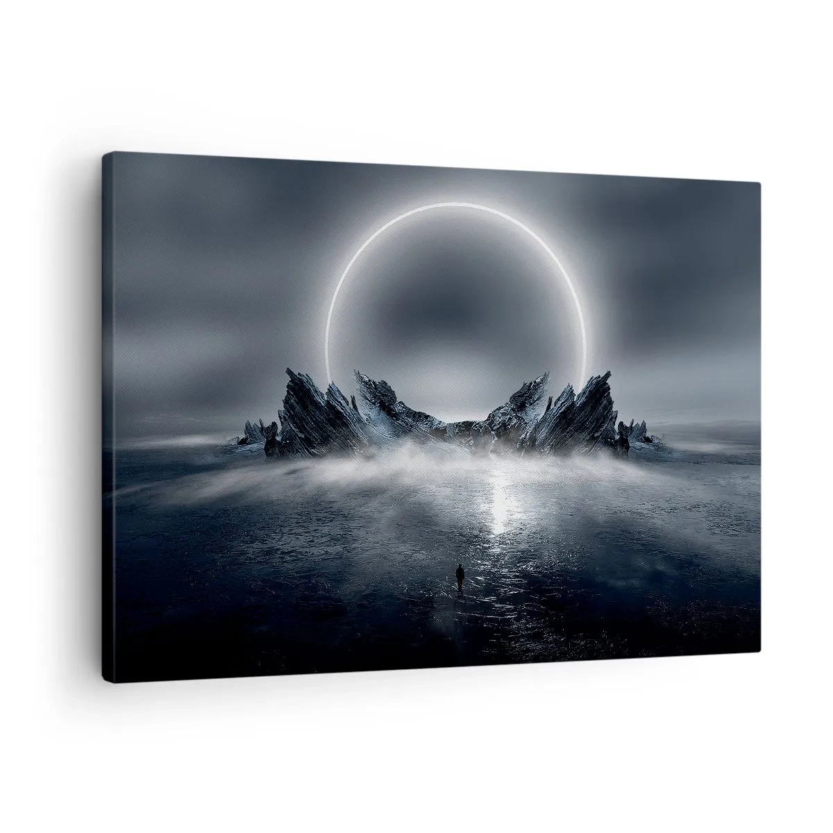 Obraz na plátně - Tajemná krajina s prstencem světla nad horami - 70x50cm - Finále příběhu - Moderní nástěnná dekorace do obývacího pokoje a ložnice ARTTOR