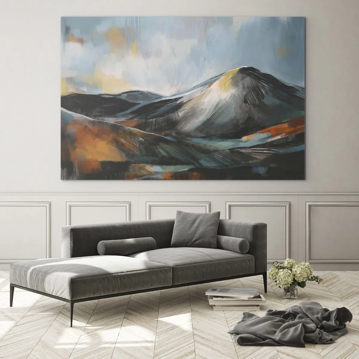 Obraz na skle - Malebná horská krajina v teplých i studených barvách - 70x50cm - Syrové i krásné - Moderní nástěnná dekorace do obývacího pokoje a ložnice ARTTOR