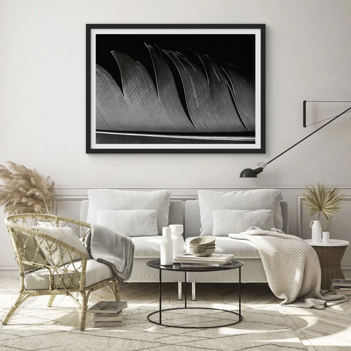 Plakát v černém rámu - Peří – nádherná konstrukce - 70x50 cm