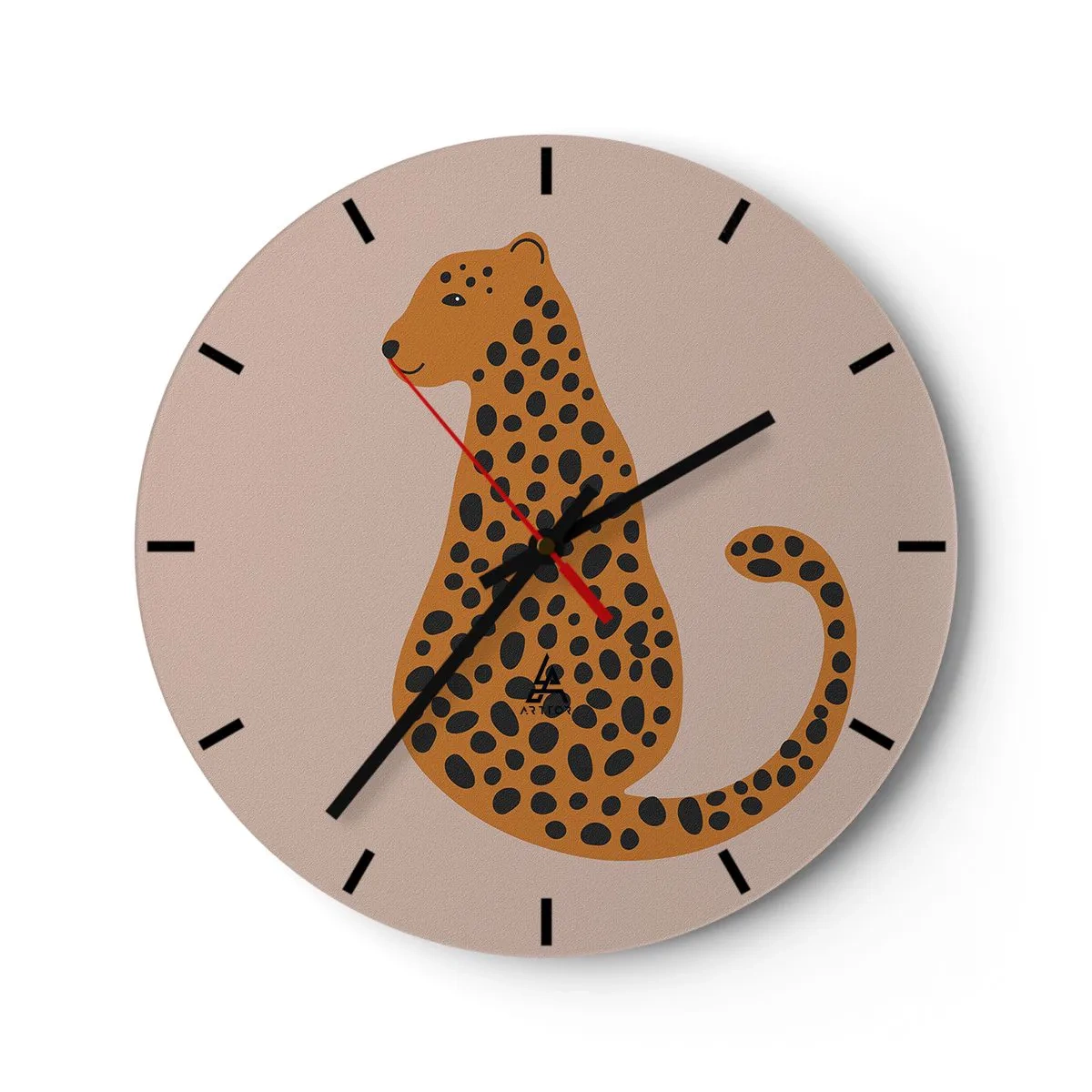 Nástěnné hodiny - Stylizovaný panter na béžovém pozadí - 30x30cm - Leopardní vzor je v módě - Moderní nástěnná dekorace do obývacího pokoje, kuchyně a ložnice ARTTOR