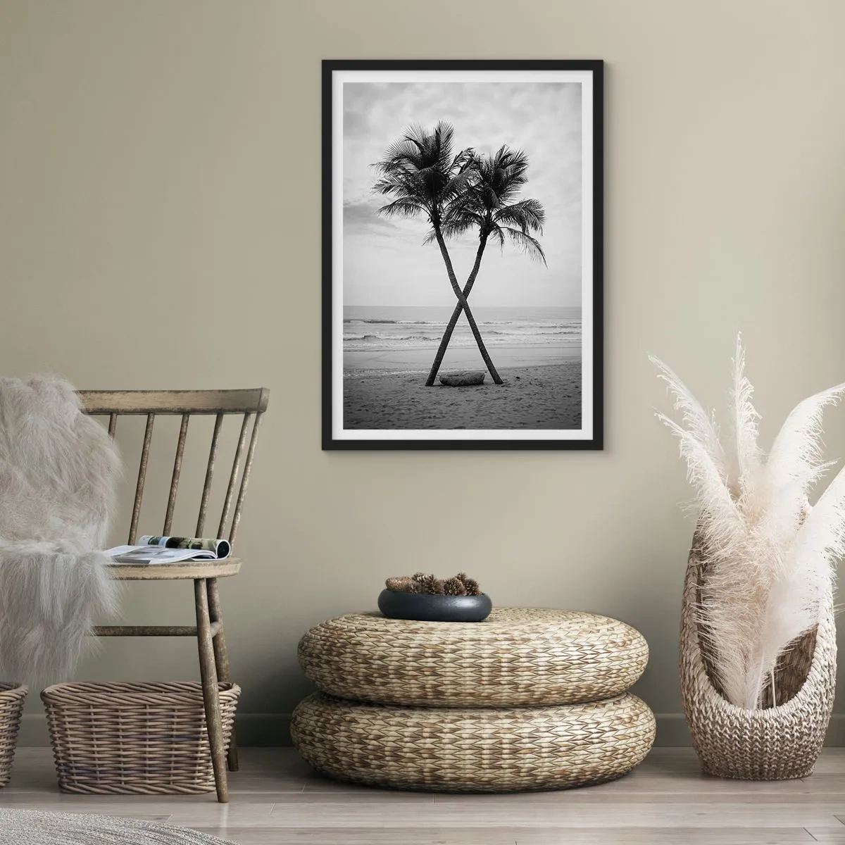 Plakát v černém rámu - Skandinávský ústup - 50x70cm - Něžná přítomnost - Moderní nástěnná dekorace do obývacího pokoje a ložnice ARTTOR