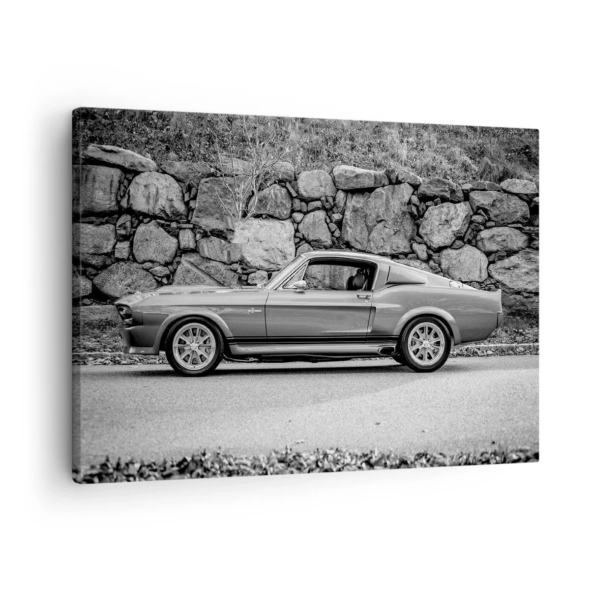 Obraz na plátně - Černobílá fotografie klasického auta - 70x50cm - Legenda 60. let - Moderní nástěnná dekorace do obývacího pokoje a ložnice ARTTOR
