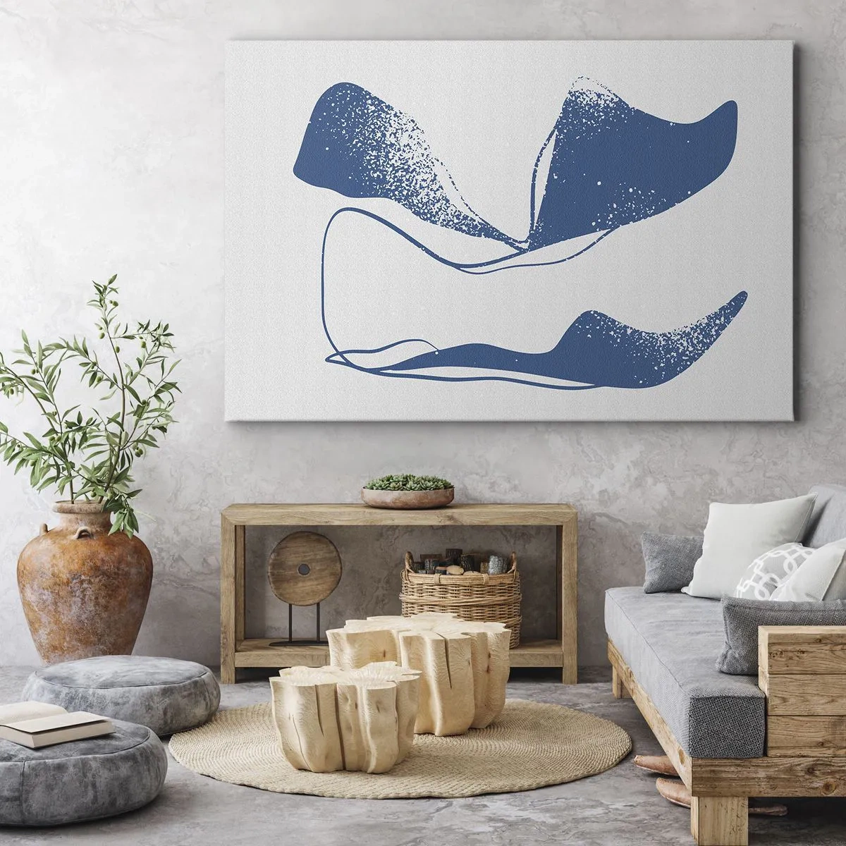 Obraz na plátně - Abstraktní tvary v modrých odstínech na bílém pozadí - 70x50cm - Okřídlená abstrakce - Moderní nástěnná dekorace do obývacího pokoje a ložnice ARTTOR