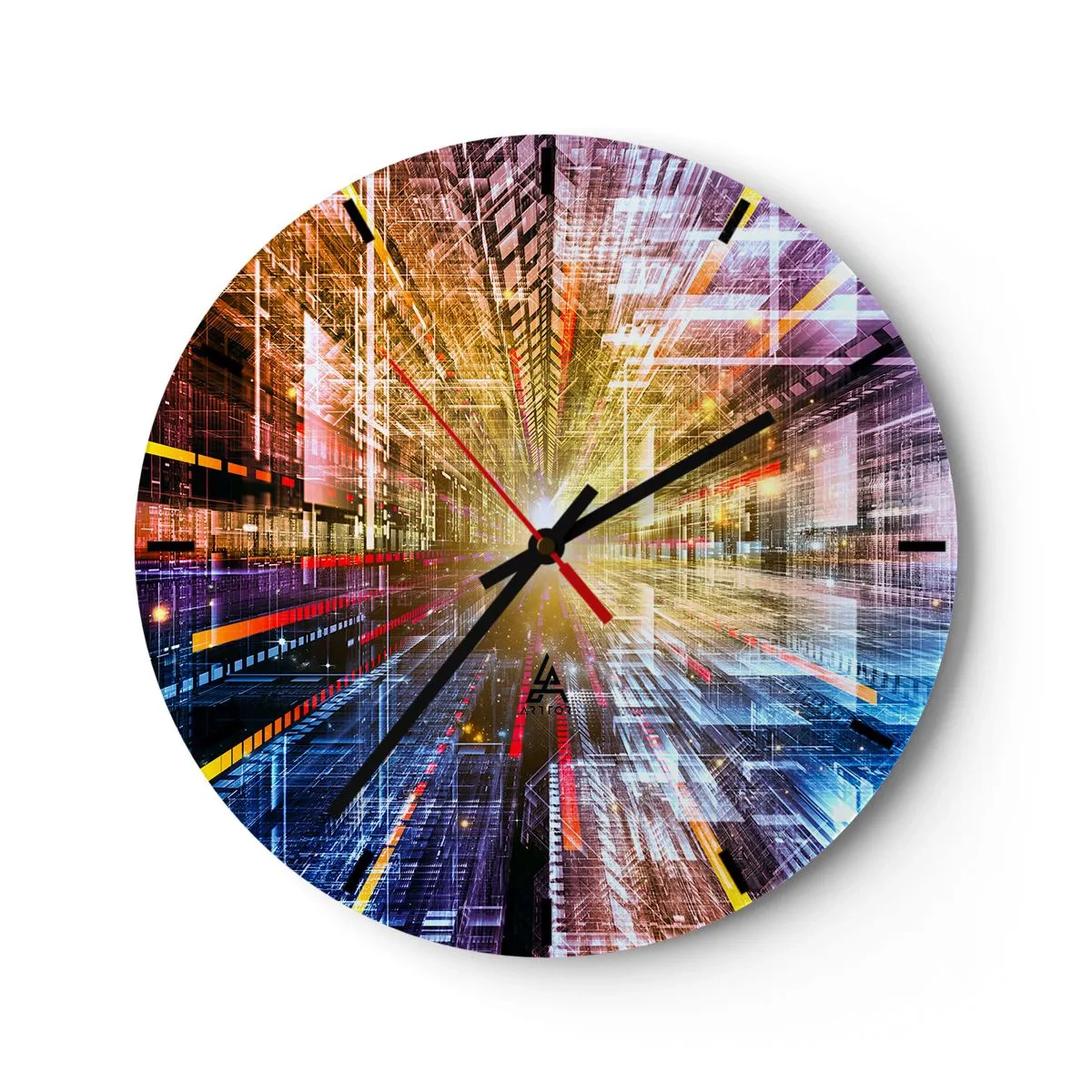 Nástěnné hodiny - Abstraktní vize města se světelnými efekty a barvami - 30x30cm - Osvětlená chodba - Moderní nástěnná dekorace do obývacího pokoje, kuchyně a ložnice ARTTOR