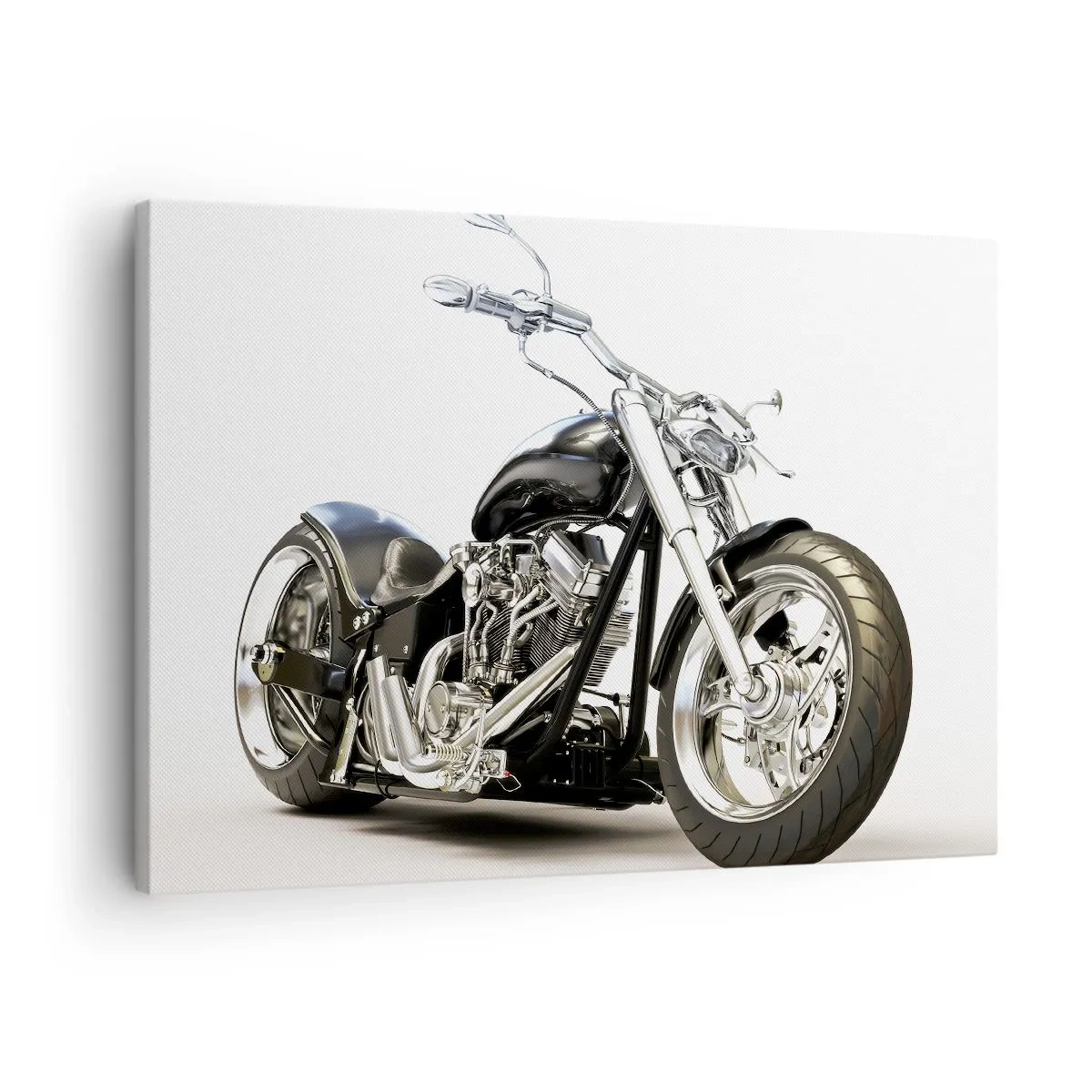 Obraz na plátně - Stylový černý motocykl na bílém pozadí - 70x50cm - Síla s charakterem - Moderní nástěnná dekorace do obývacího pokoje a ložnice ARTTOR
