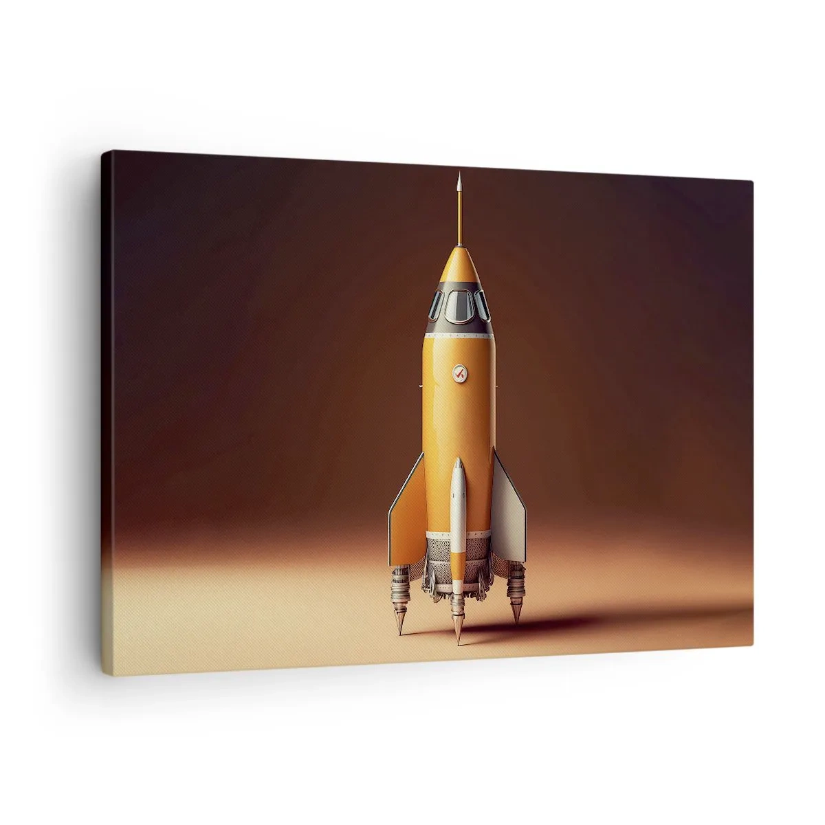 Obraz na plátně - Raketa v retro stylu na pozadí hnědých tónů - 70x50cm - Začíná to snem - Moderní nástěnná dekorace do obývacího pokoje a ložnice ARTTOR