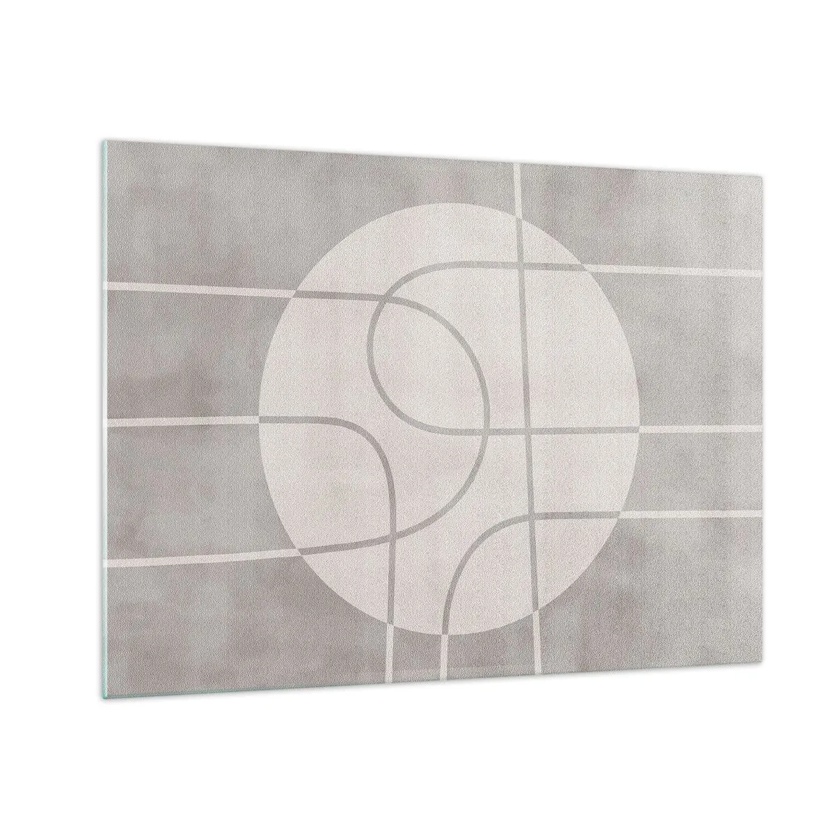 Obraz na skle - Béžové čáry a kruhy vytvářející geometrickou kompozici - 70x50cm - Kruhově a přímo - Moderní nástěnná dekorace do obývacího pokoje a ložnice ARTTOR