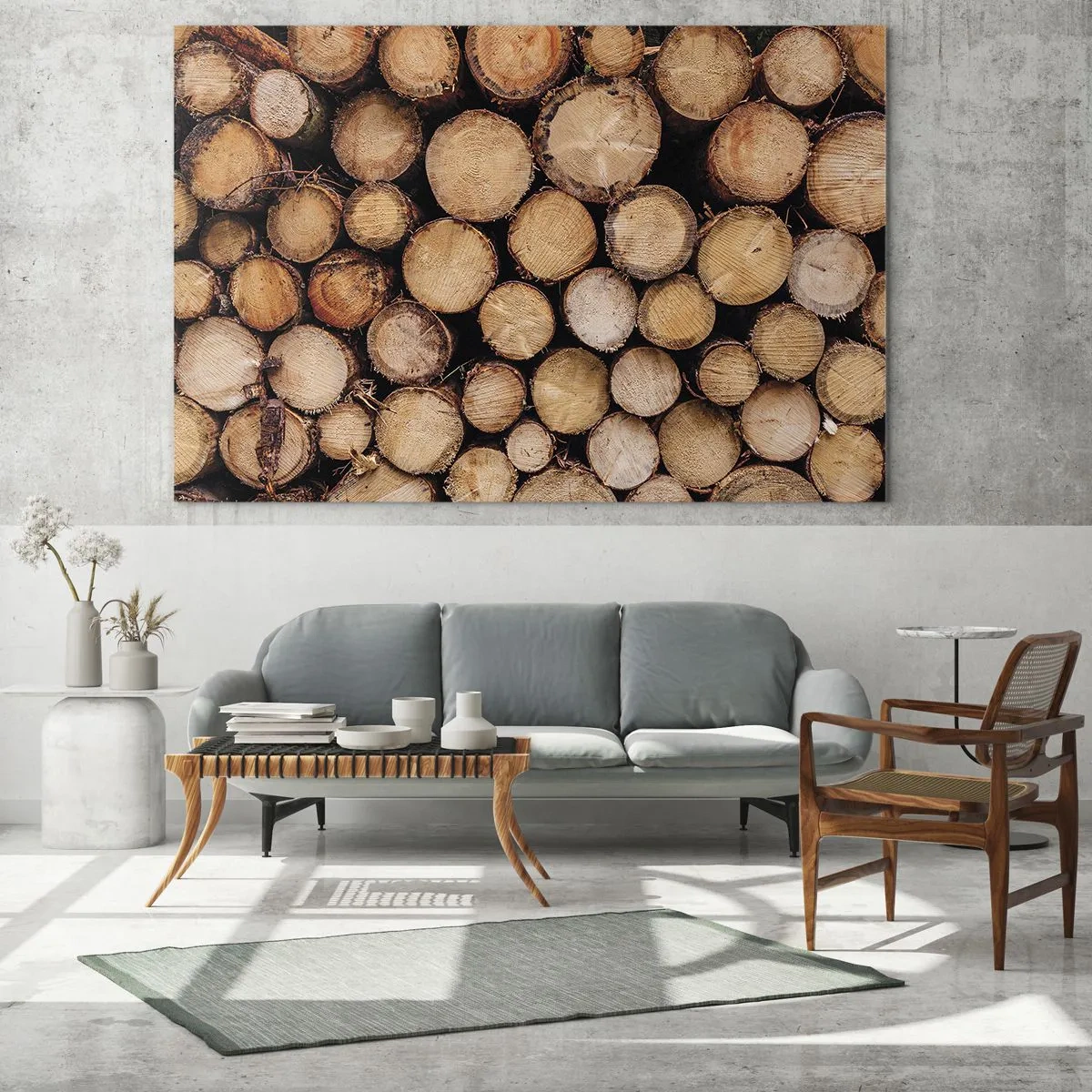 Obraz na skle - Svisle uspořádané kmeny stromů s viditelnými letokruhy - 70x50cm - Nový začátek - Moderní nástěnná dekorace do obývacího pokoje a ložnice ARTTOR