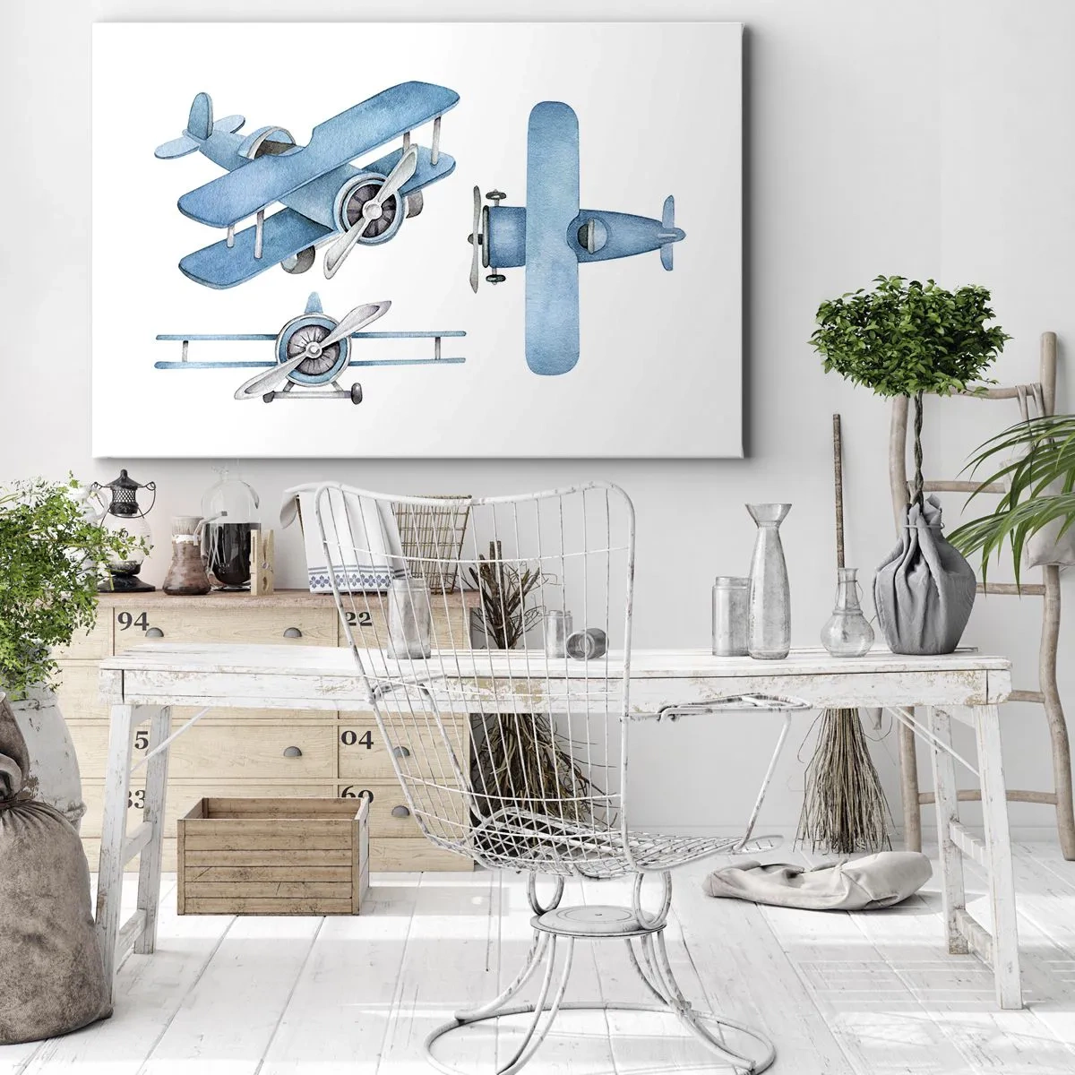 Obraz na plátně - Modrá retro letadla - 70x50cm - Rozený vítěz - Moderní nástěnná dekorace do obývacího pokoje a ložnice ARTTOR
