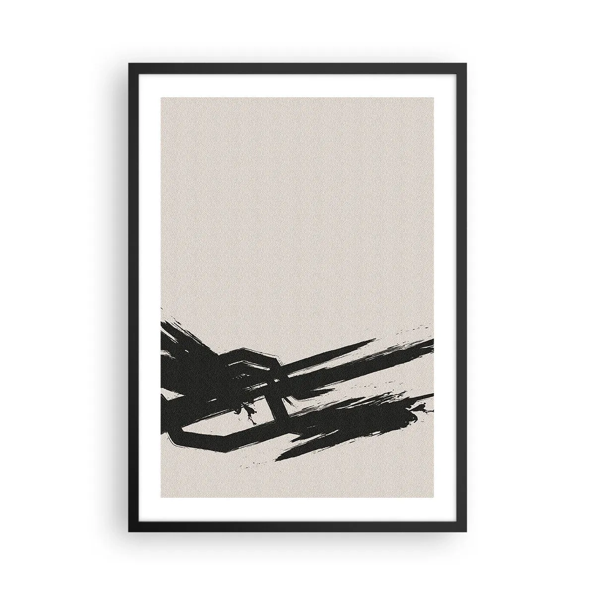 Plakát v černém rámu - Dynamická abstrakce s tahem štětce v černé barvě - 50x70cm - Nezastavitelná hybnost - Moderní nástěnná dekorace do obývacího pokoje a ložnice ARTTOR