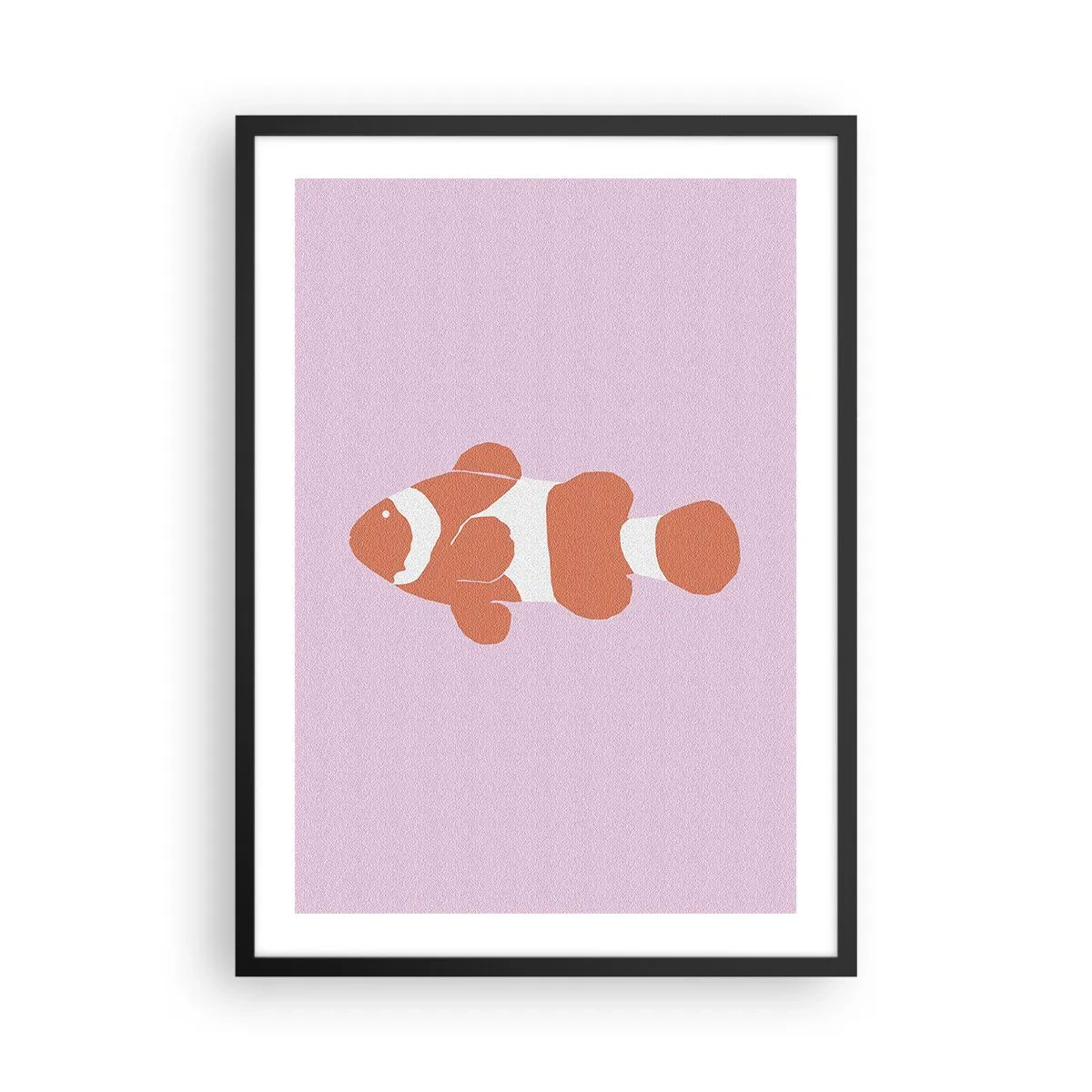 Plakát v černém rámu - Oranžový klaun na fialovém pozadí - 50x70cm - Korále jí sluší - Moderní nástěnná dekorace do obývacího pokoje a ložnice ARTTOR
