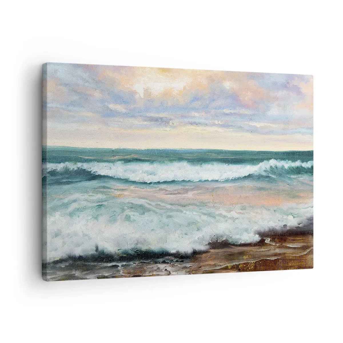 Obraz na plátně - Mořské vlny proti zatažené obloze při západu slunce - 70x50cm - Tady uhladíš duši - Moderní nástěnná dekorace do obývacího pokoje a ložnice ARTTOR