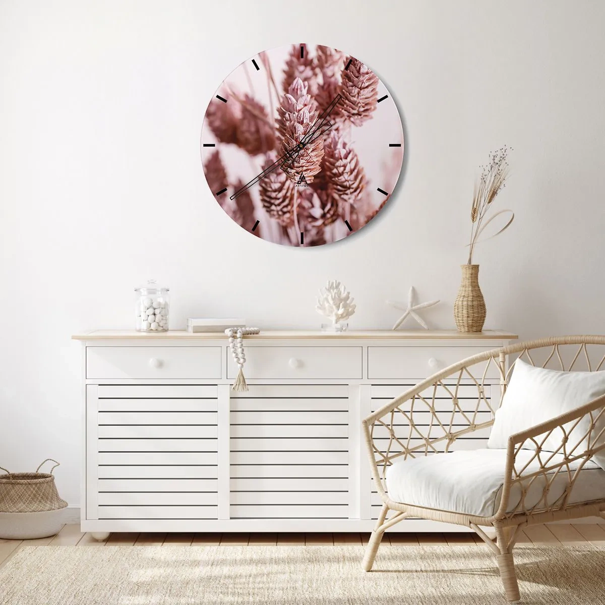 Nástěnné hodiny - Detail pastelově růžových hrotů - 30x30cm - Zdánlivě nenápadné - Moderní nástěnná dekorace do obývacího pokoje, kuchyně a ložnice ARTTOR