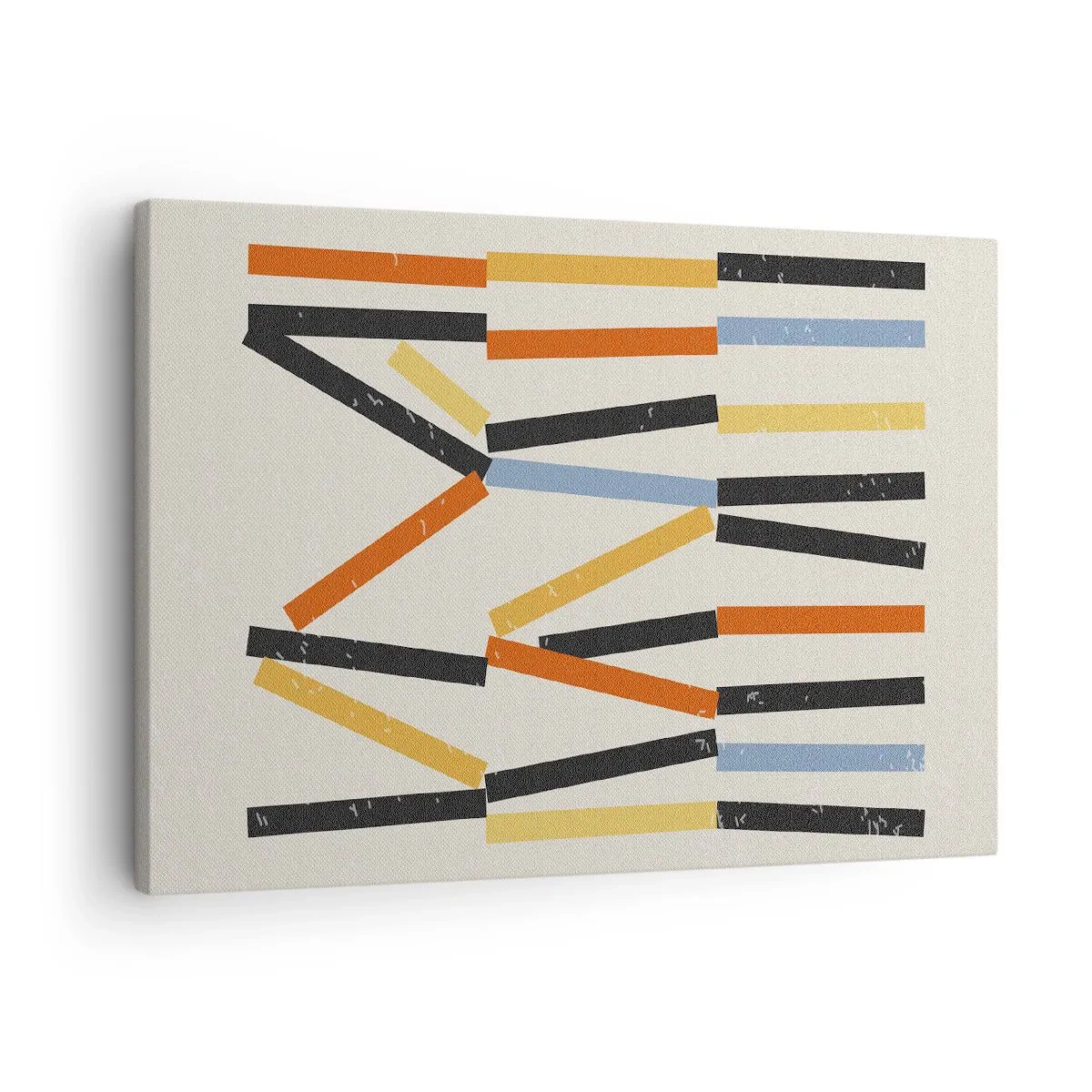 Obraz na plátně - Abstraktní kompozice s barevnými a černými obdélníky v horizontálním uspořádání - 70x50cm - Kompozice na úrovni - Moderní nástěnná dekorace do obývacího pokoje a ložnice ARTTOR