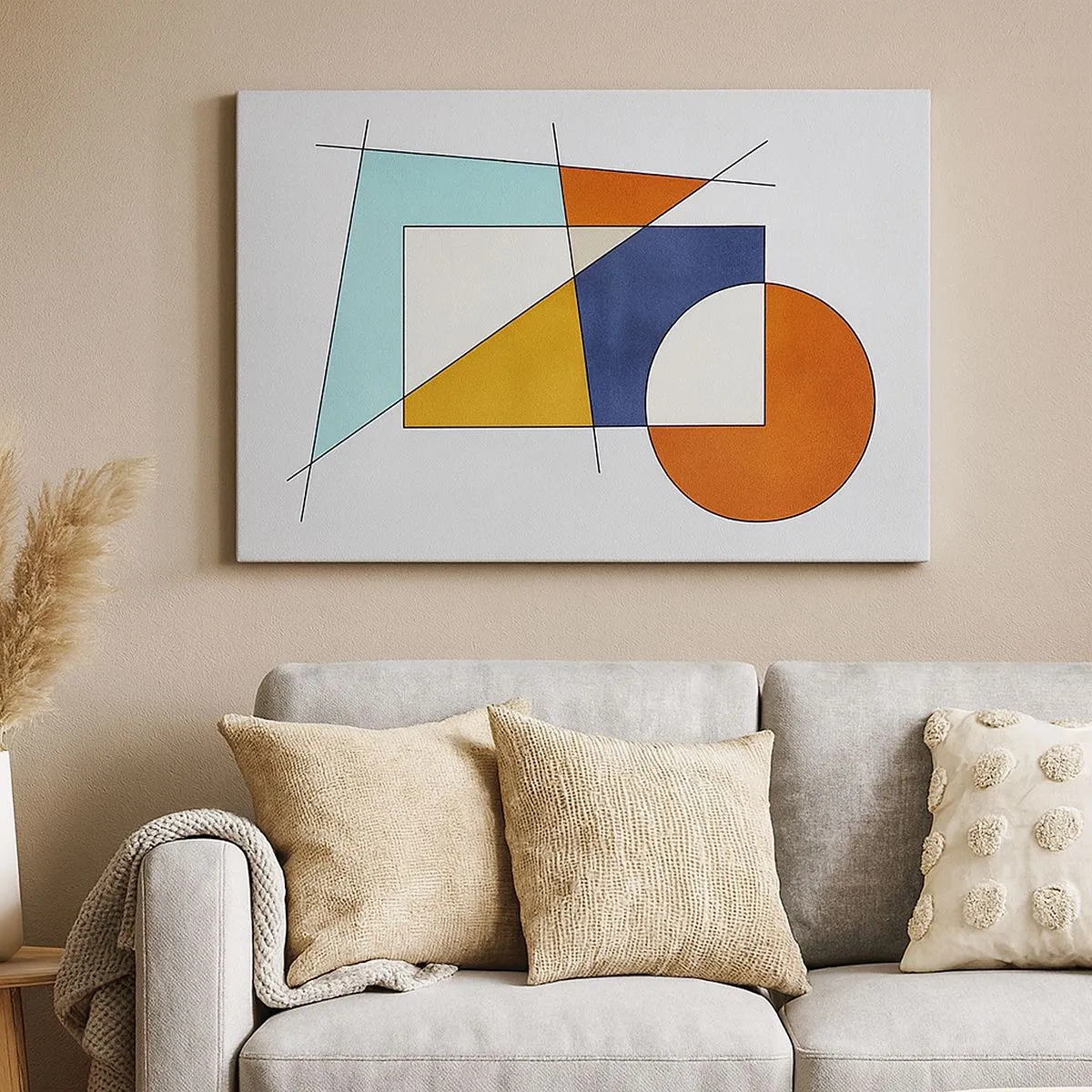 Obraz na plátně - Modernistická kompozice geometrických tvarů a barev - 70x50cm - Abstrakce: modernistická zábava - Moderní nástěnná dekorace do obývacího pokoje a ložnice ARTTOR