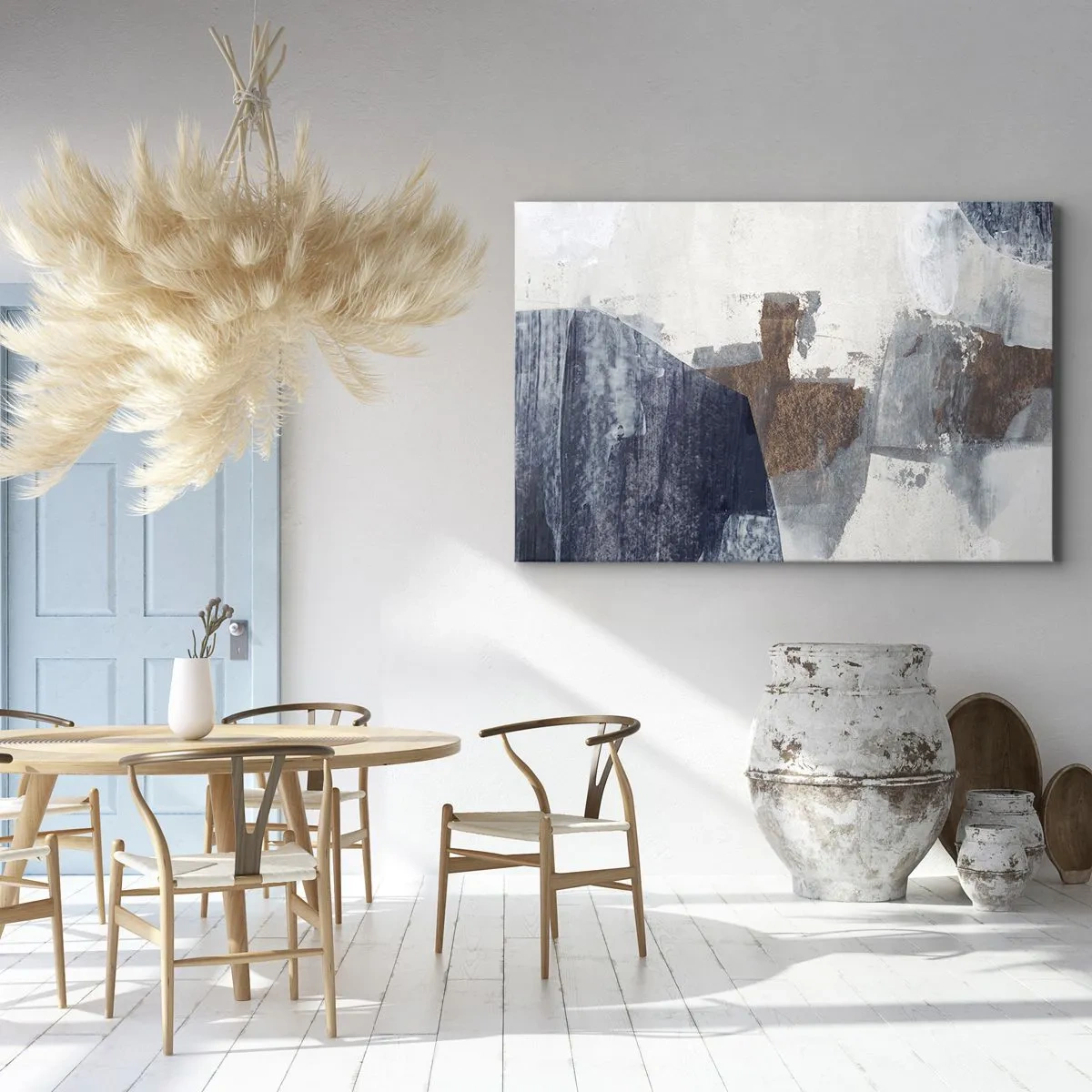 Obraz na plátně - Abstraktní tvary v odstínech modré a hnědé - 70x50cm - Modro-hnědé tvary - Moderní nástěnná dekorace do obývacího pokoje a ložnice ARTTOR