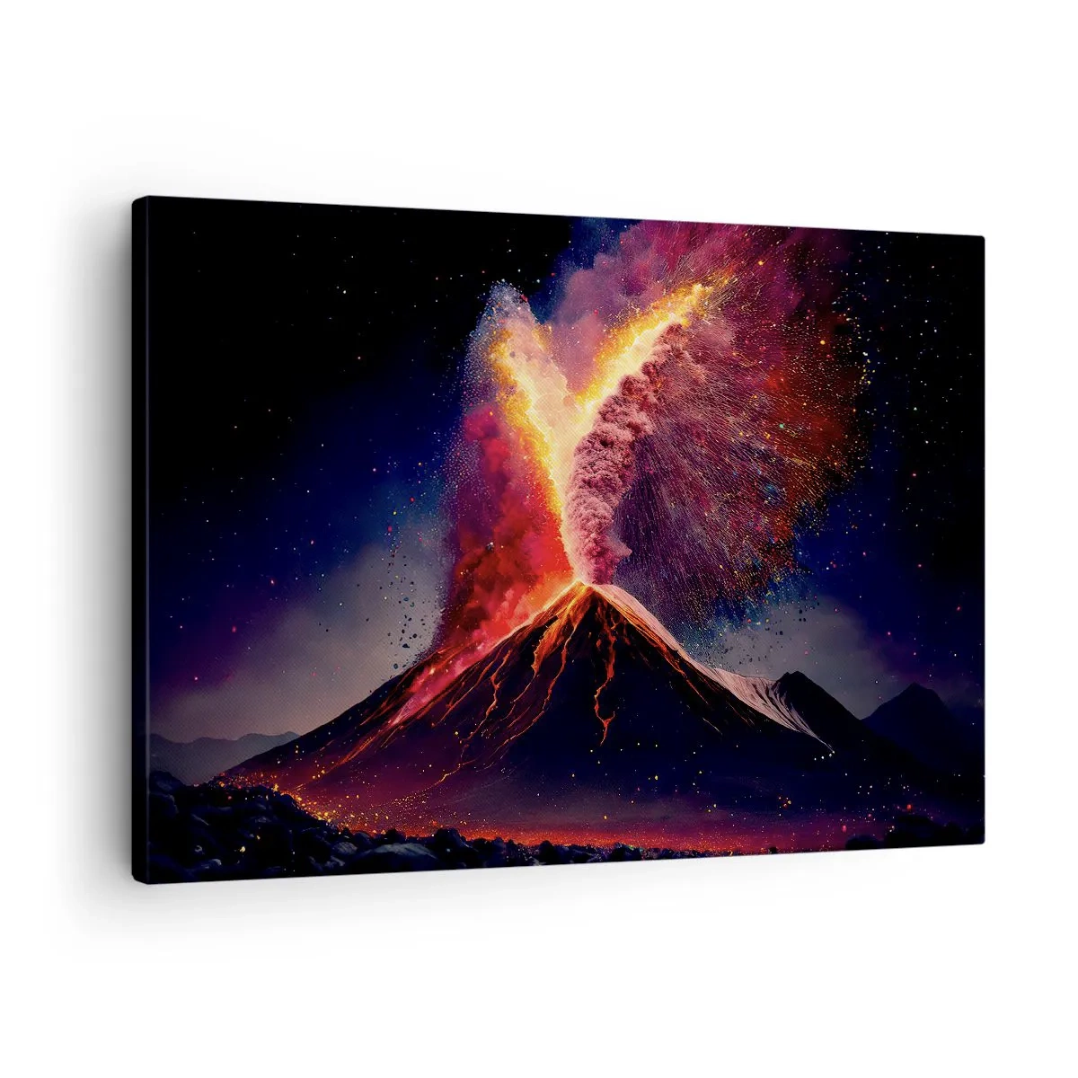 Obraz na plátně - Unikátní sopečná erupce v noci s dynamickými barvami. - 70x50cm - Krása a hrůza - Moderní nástěnná dekorace do obývacího pokoje a ložnice ARTTOR