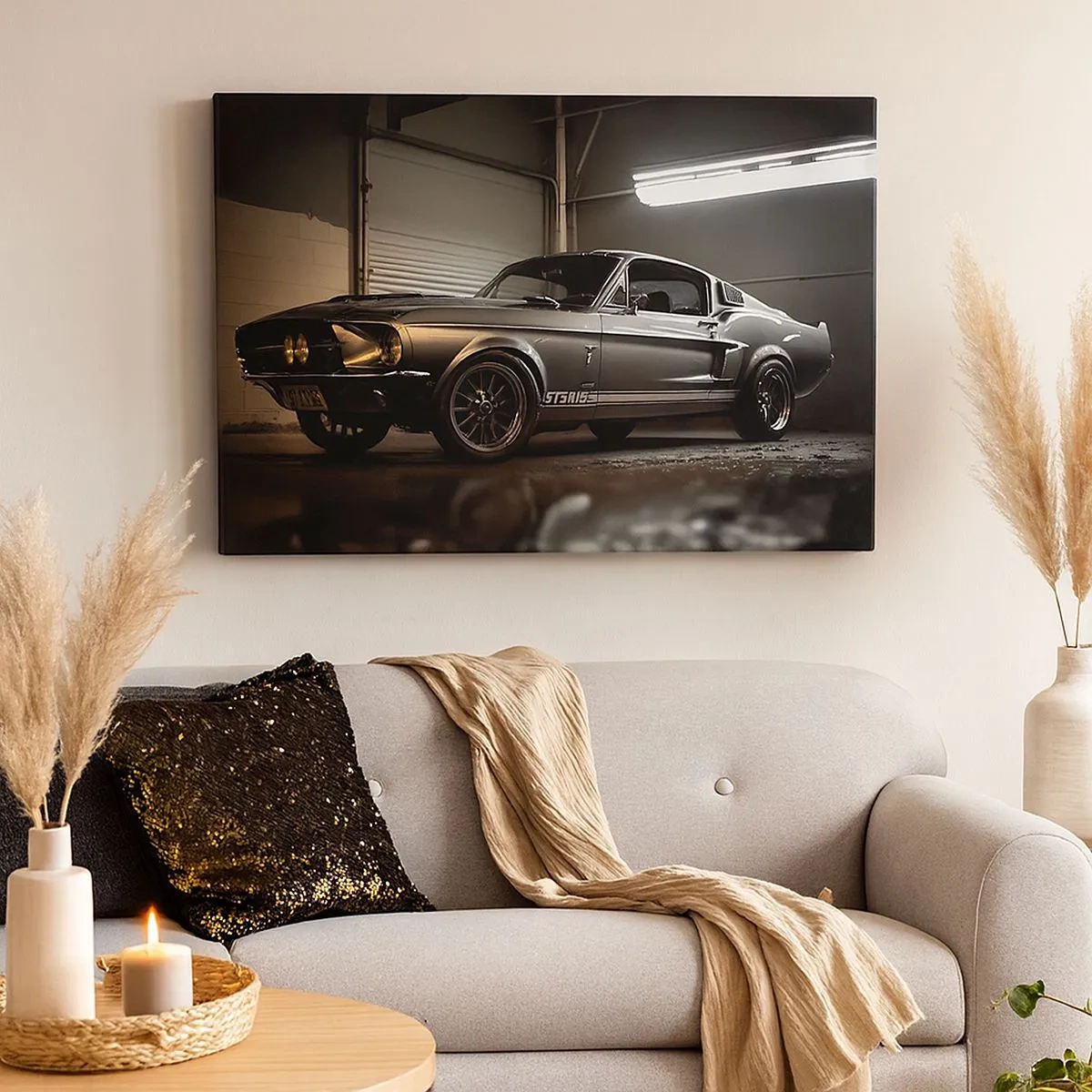 Obraz na plátně - Klasické auto v retro garáži - 70x50cm - Návrat do minulosti - Moderní nástěnná dekorace do obývacího pokoje a ložnice ARTTOR