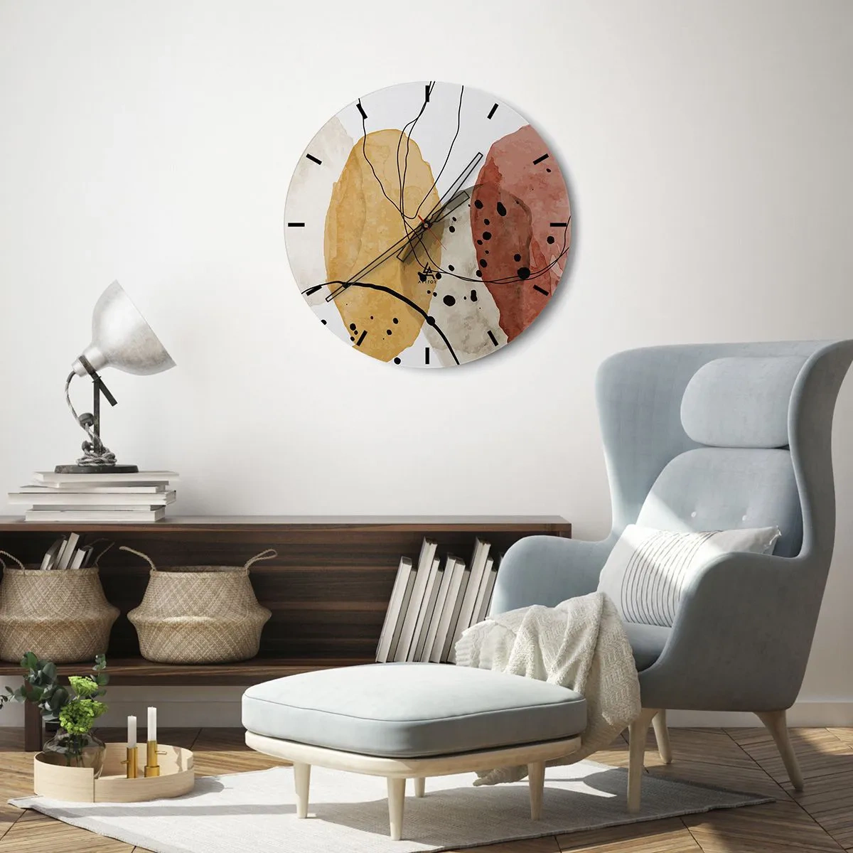 Nástěnné hodiny - Abstraktní barevné tvary s černými čarami a tečkami - 30x30cm - Jako lehký, průzračný vzduch - Moderní nástěnná dekorace do obývacího pokoje, kuchyně a ložnice ARTTOR