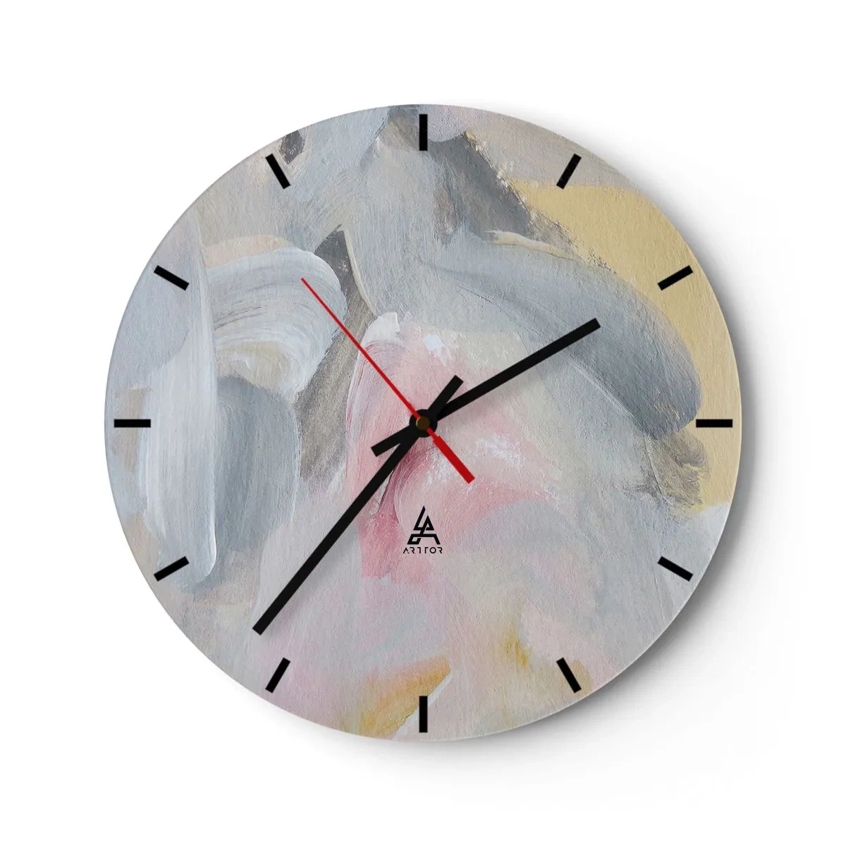 Nástěnné hodiny - Abstraktní pastelové skvrny v odstínech růžové a šedé - 30x30cm - V pastelovém světě - Moderní nástěnná dekorace do obývacího pokoje, kuchyně a ložnice ARTTOR