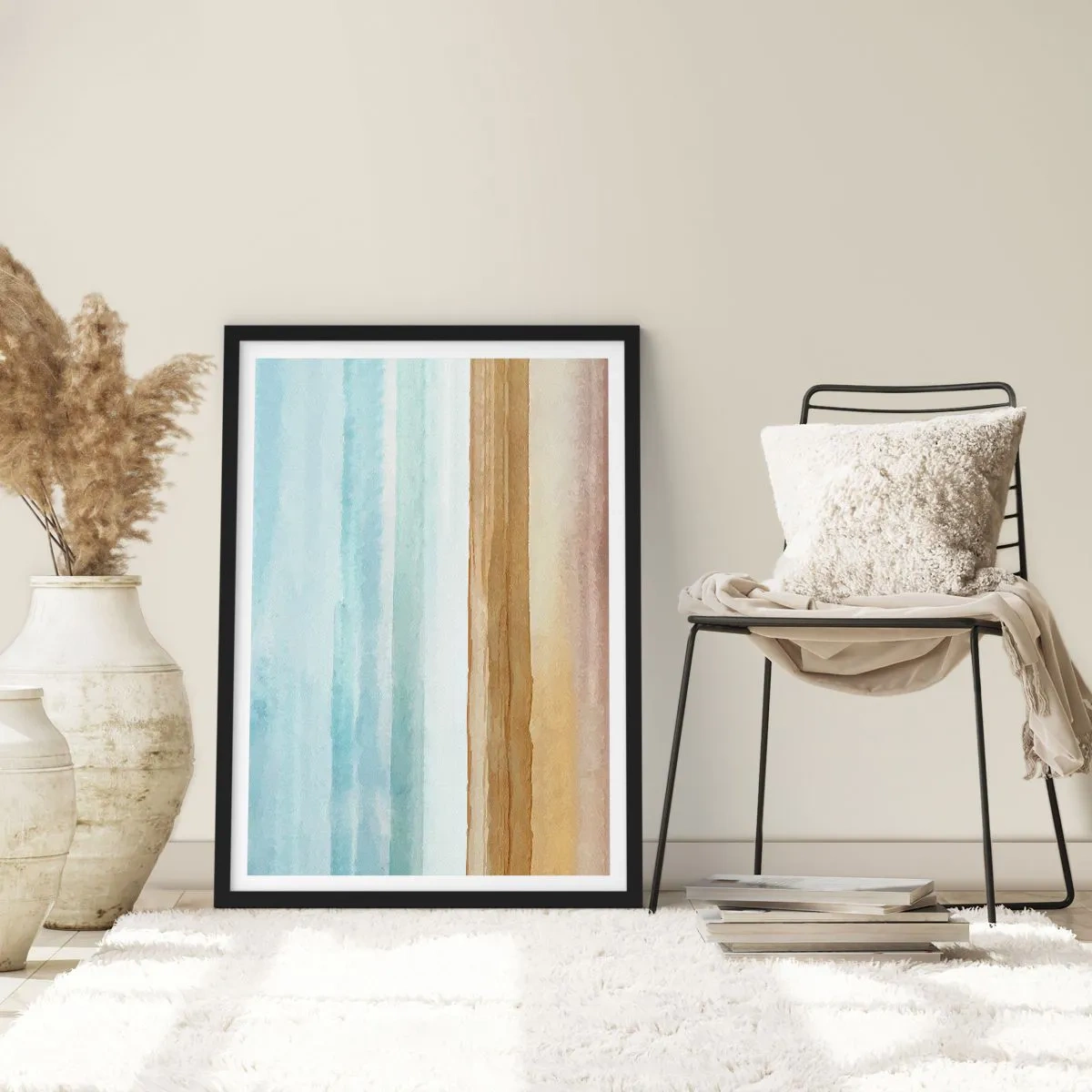 Plakát v černém rámu - Minimalistická krajina v pastelových odstínech - 50x70cm - Utěšení - Moderní nástěnná dekorace do obývacího pokoje a ložnice ARTTOR