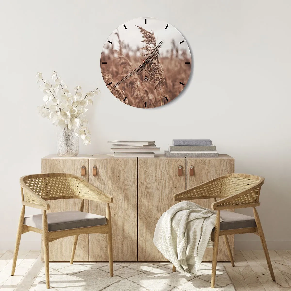 Nástěnné hodiny - Podzimní trávy kymácející se ve větru v přírodních barvách - 30x30cm - Na polích už je podzim - Moderní nástěnná dekorace do obývacího pokoje, kuchyně a ložnice ARTTOR