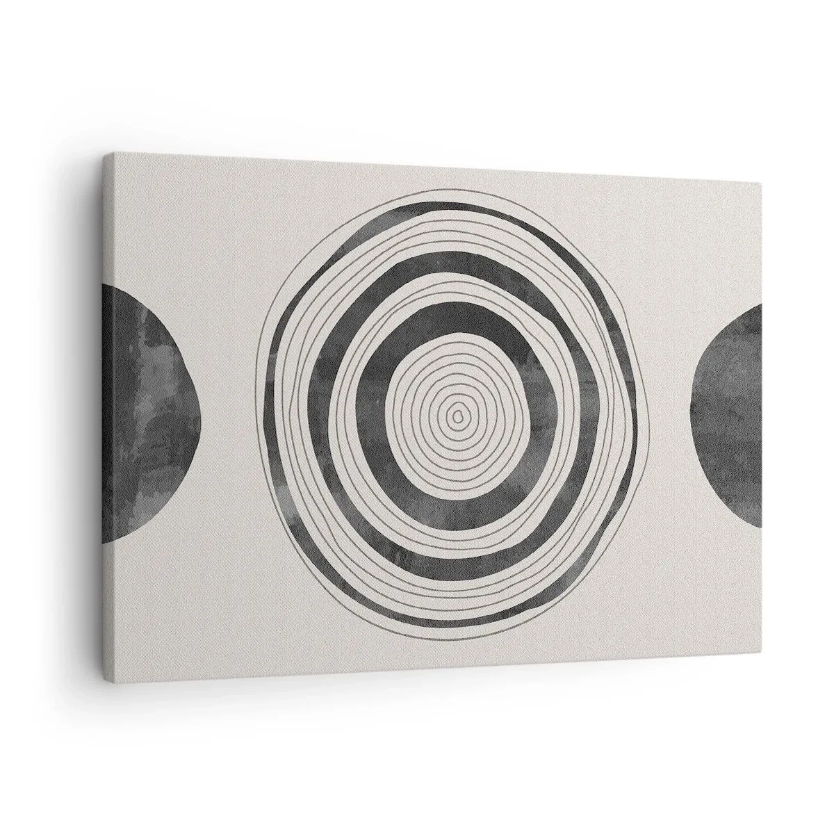 Obraz na plátně - Minimalistické černobílé kruhy na světlém pozadí - 70x50cm - Důležité je to, co je uprostřed - Moderní nástěnná dekorace do obývacího pokoje a ložnice ARTTOR